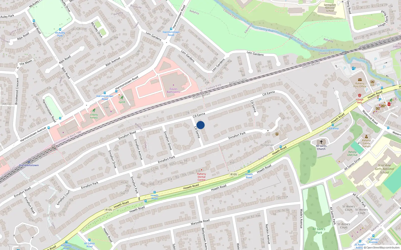 Overhead map showing the location of 61 Ennafort Park, Raheny, Dublin 5