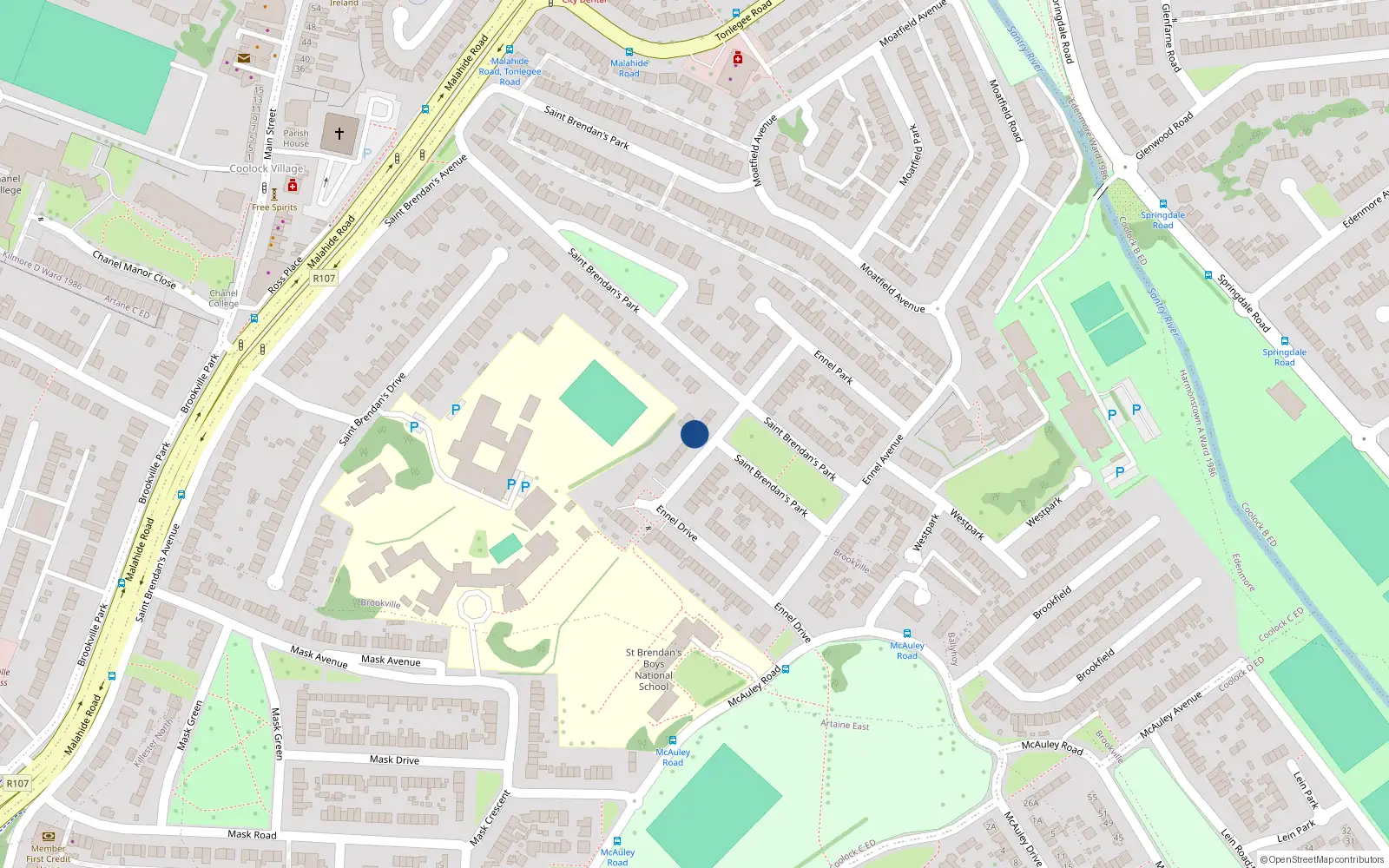 Overhead map showing the location of 61 Ennel Drive, Dublin 5
