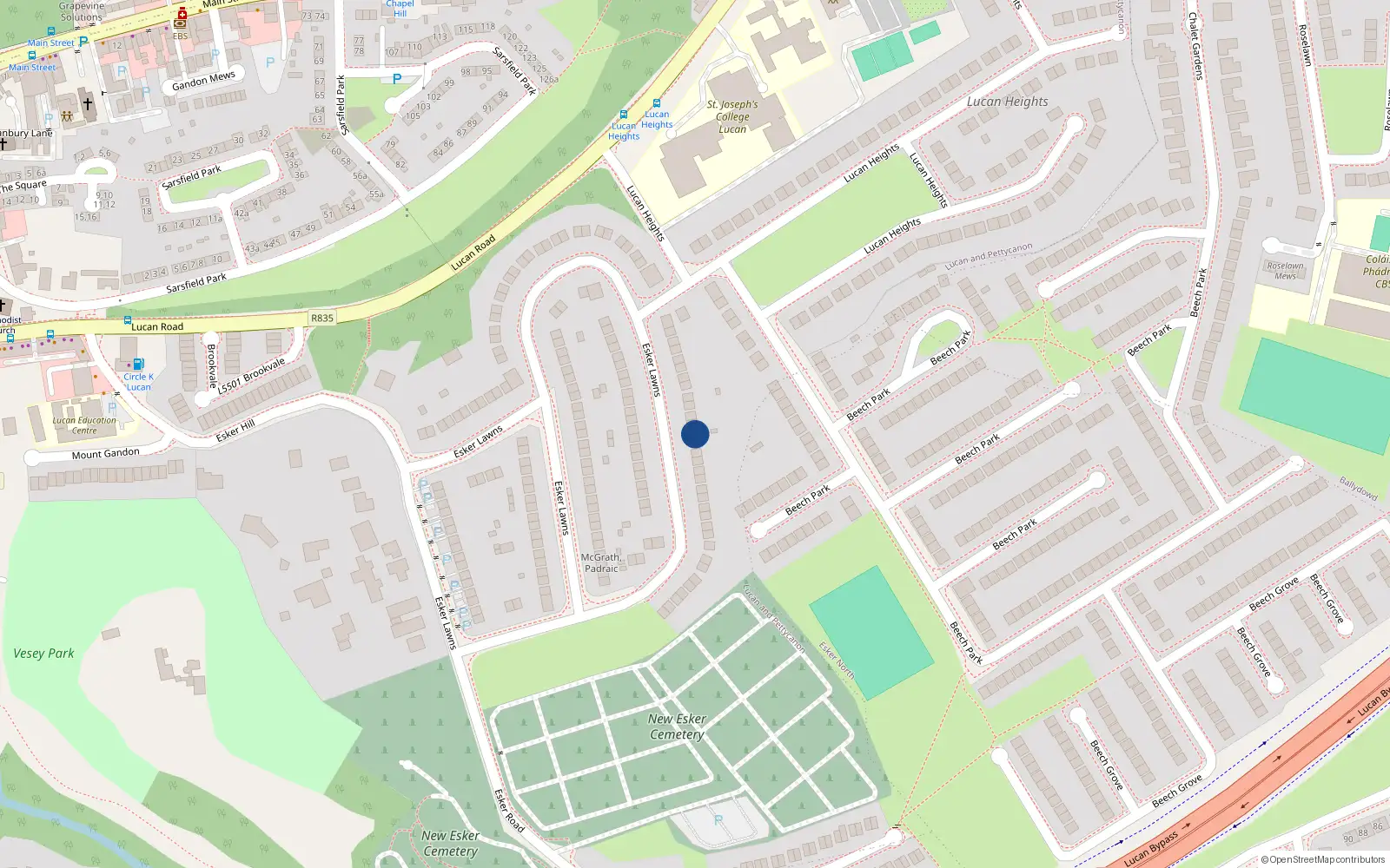 Overhead map showing the location of 61 Esker Lawns, Lucan