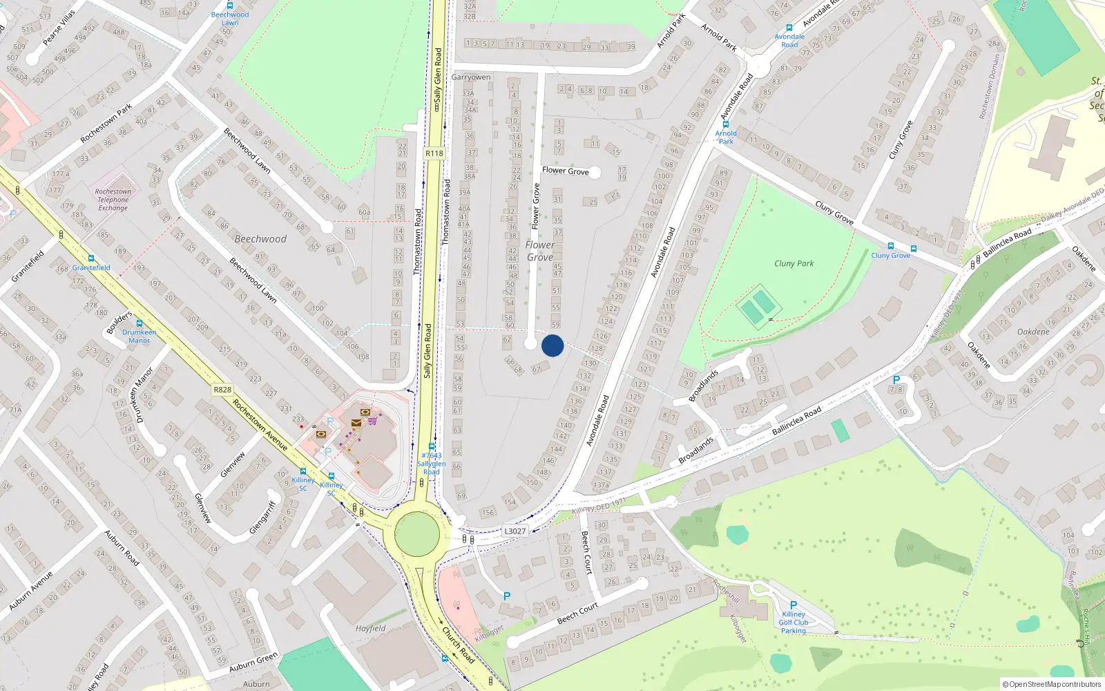 Overhead map showing the location of 61 Flower Grove, Glenageary, Dublin