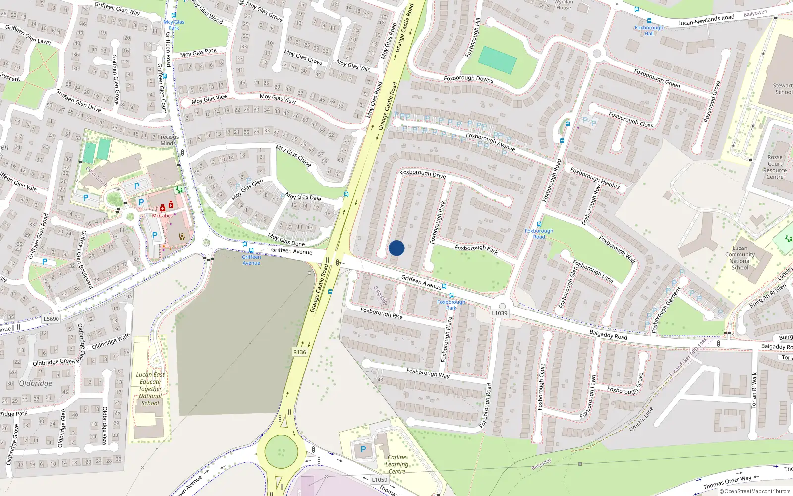 Overhead map showing the location of 61 Foxborough Drive, Lucan