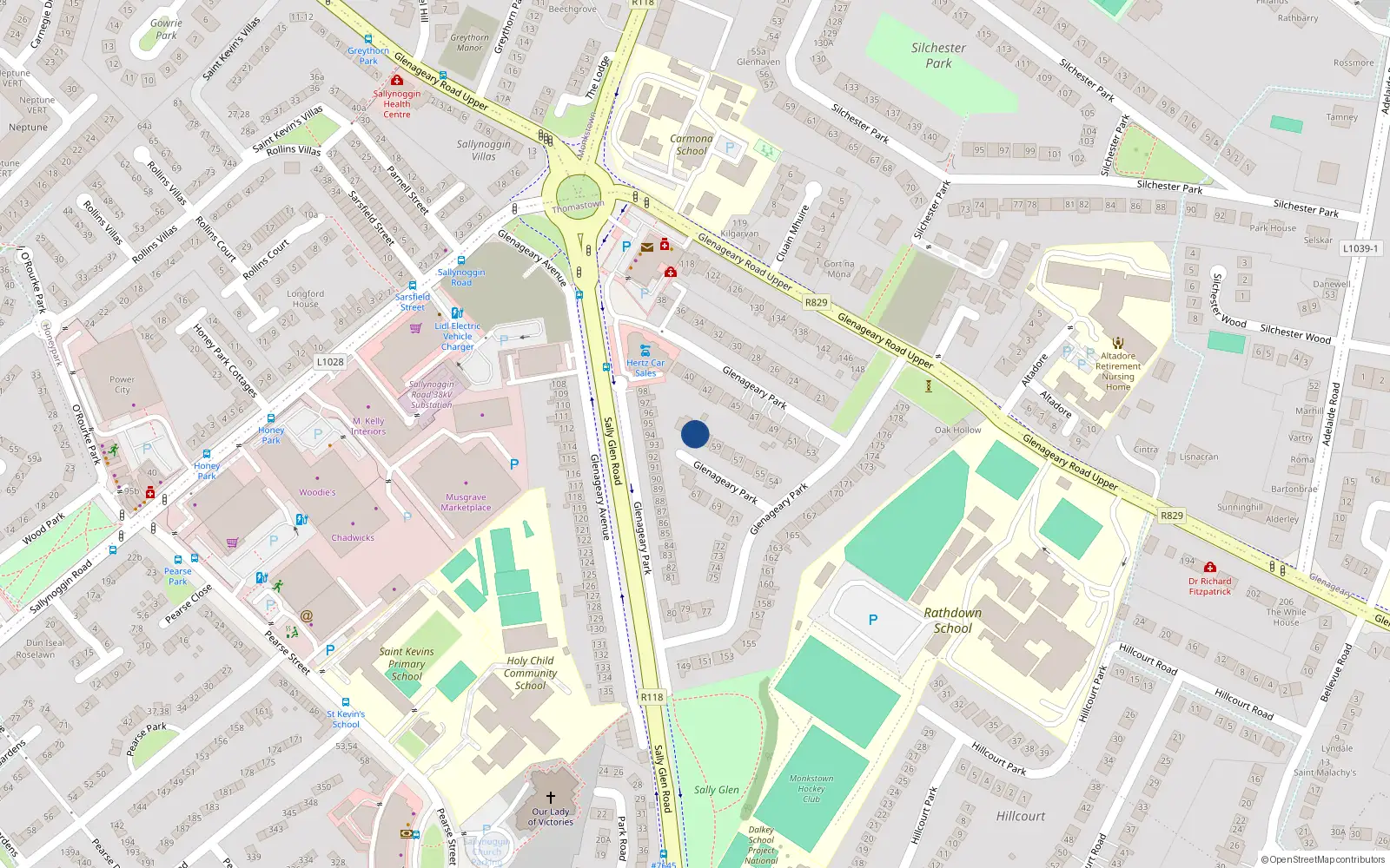 Overhead map showing the location of 61 Glenageary Park, Dublin