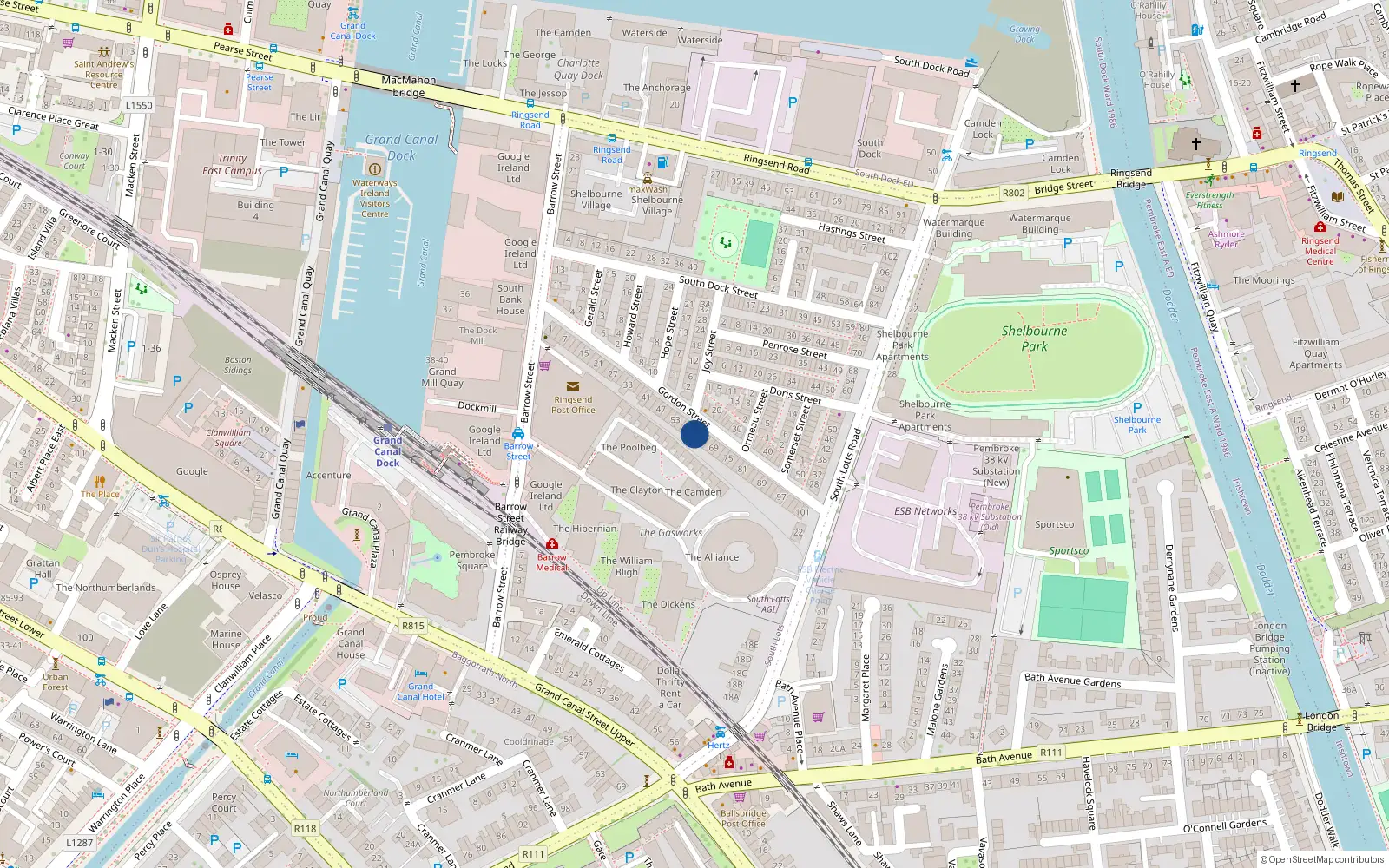 Overhead map showing the location of 61 Gordon Street, Dublin 4