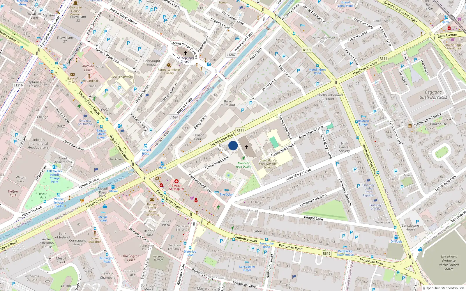 Overhead map showing the location of 61 Haddington Road, Dublin 4