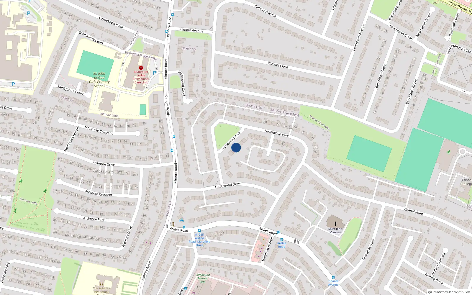 Overhead map showing the location of 61 Hazelwood Park, Dublin 5