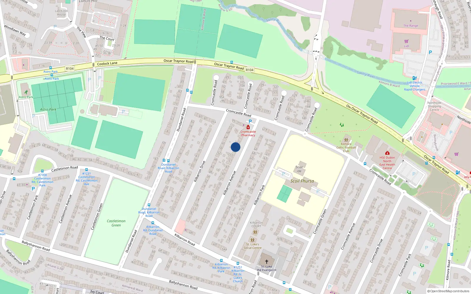 Overhead map showing the location of 61 Kilbarron Avenue, Dublin 5