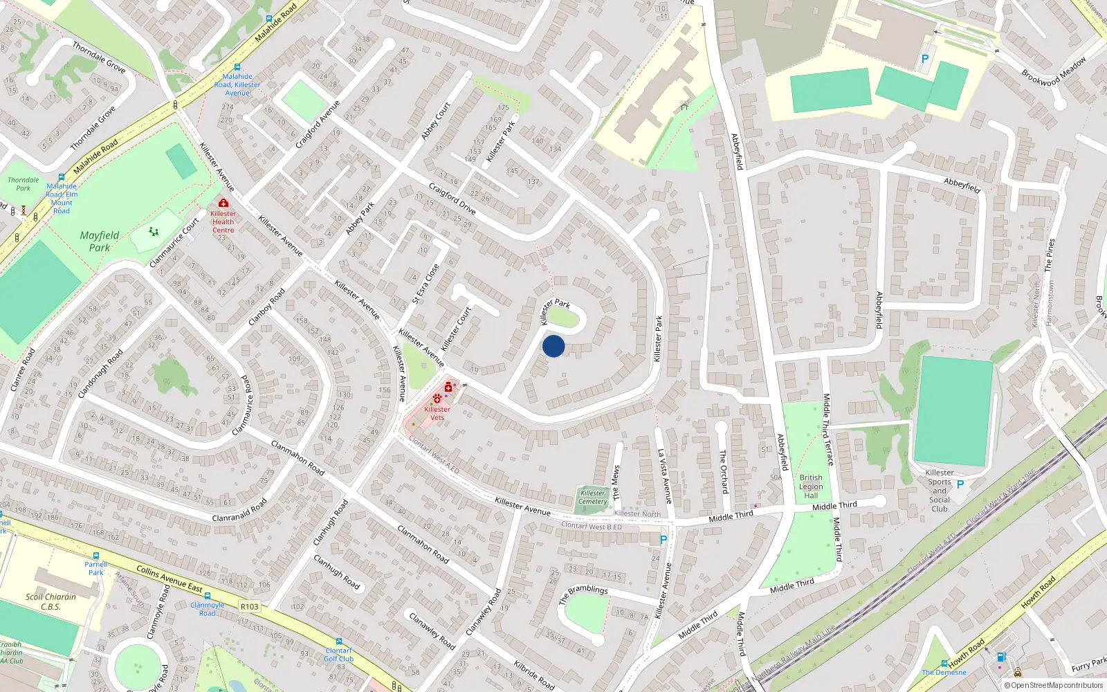 Overhead map showing the location of 61 Killester Park, Dublin 5