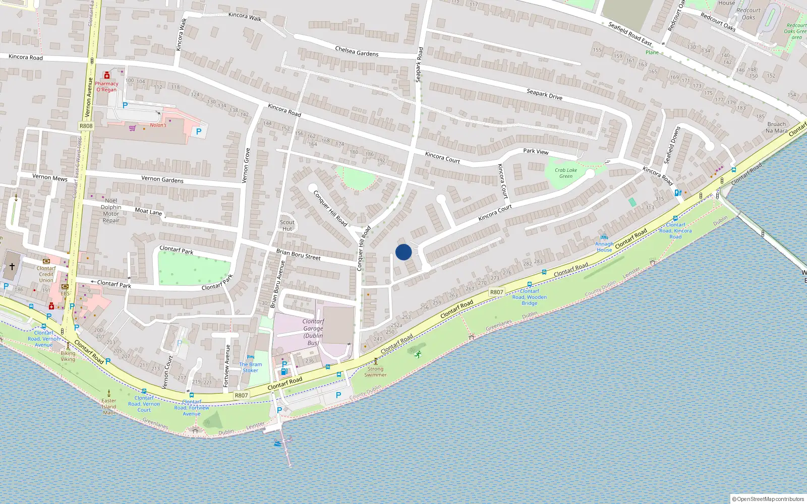Overhead map showing the location of 61 Kincora Court, Clontarf, Dublin 3
