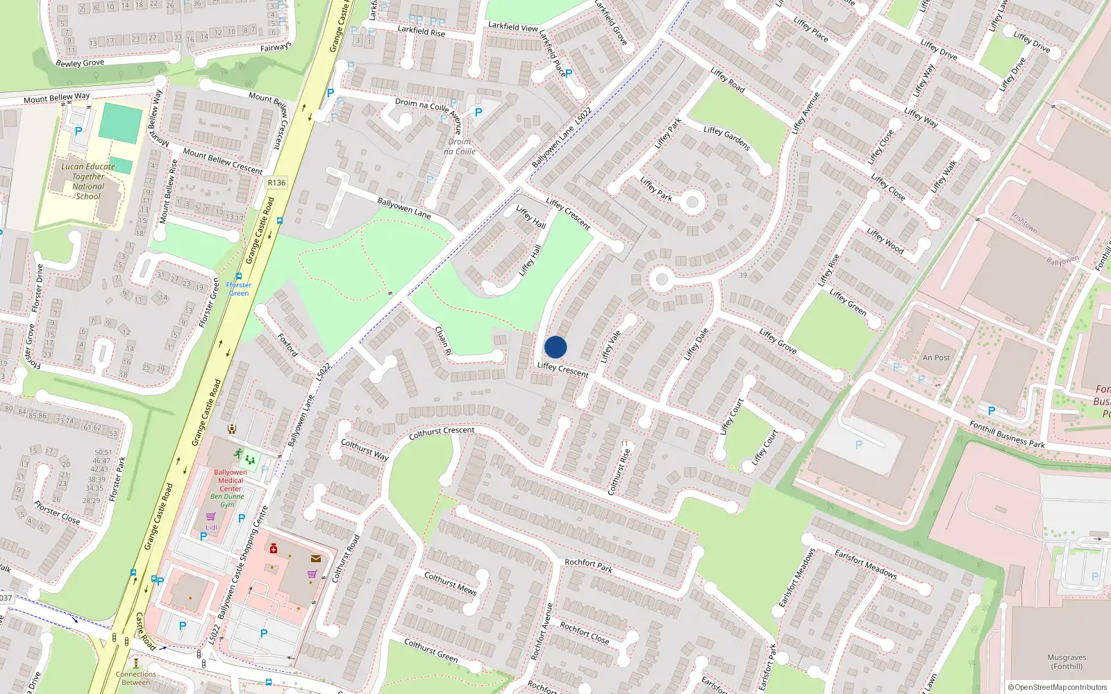 Overhead map showing the location of 61 Liffey Crescent, Lucan