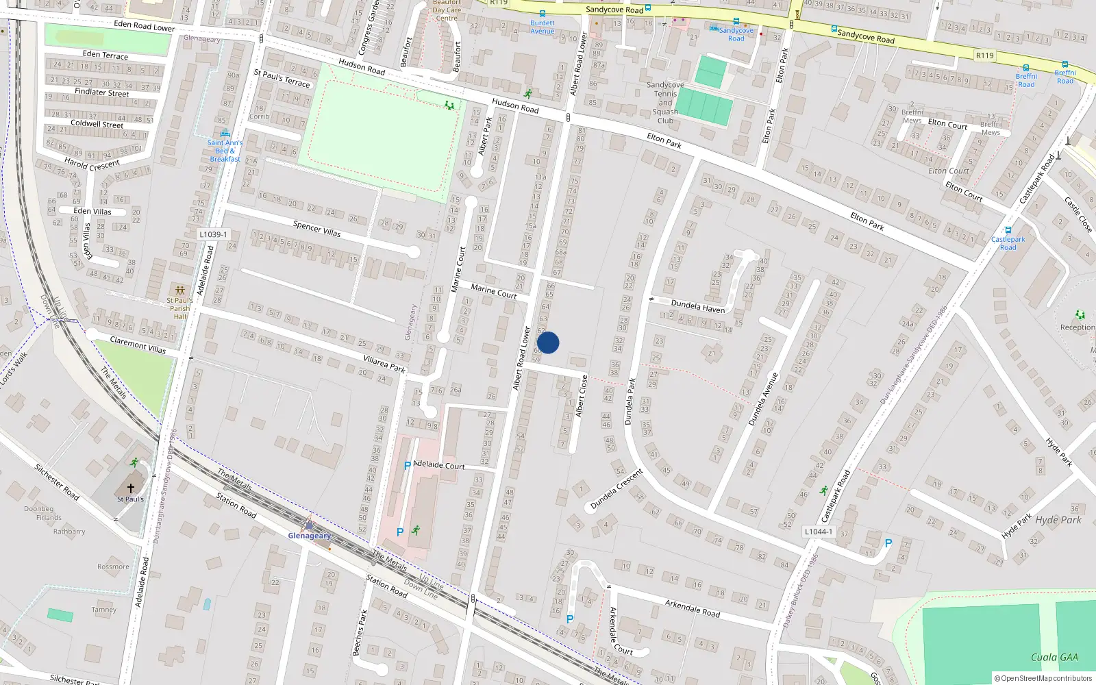 Overhead map showing the location of 61 Albert Road Lower, Dublin