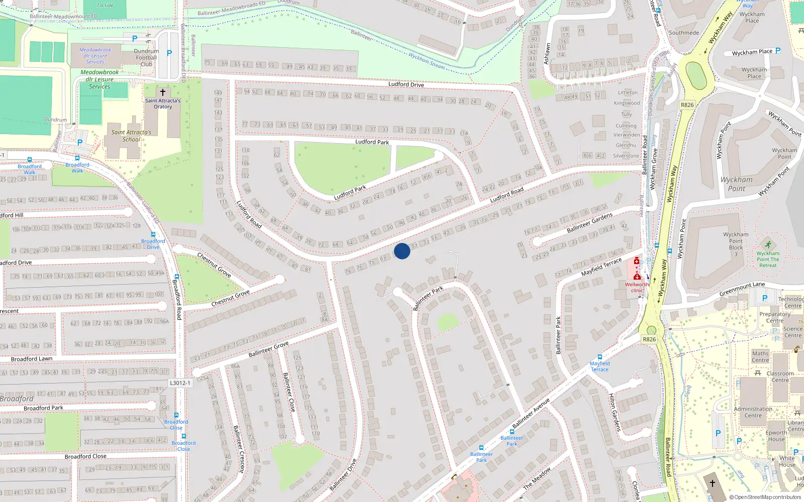 Overhead map showing the location of 61 Ludford Road, Dublin 16