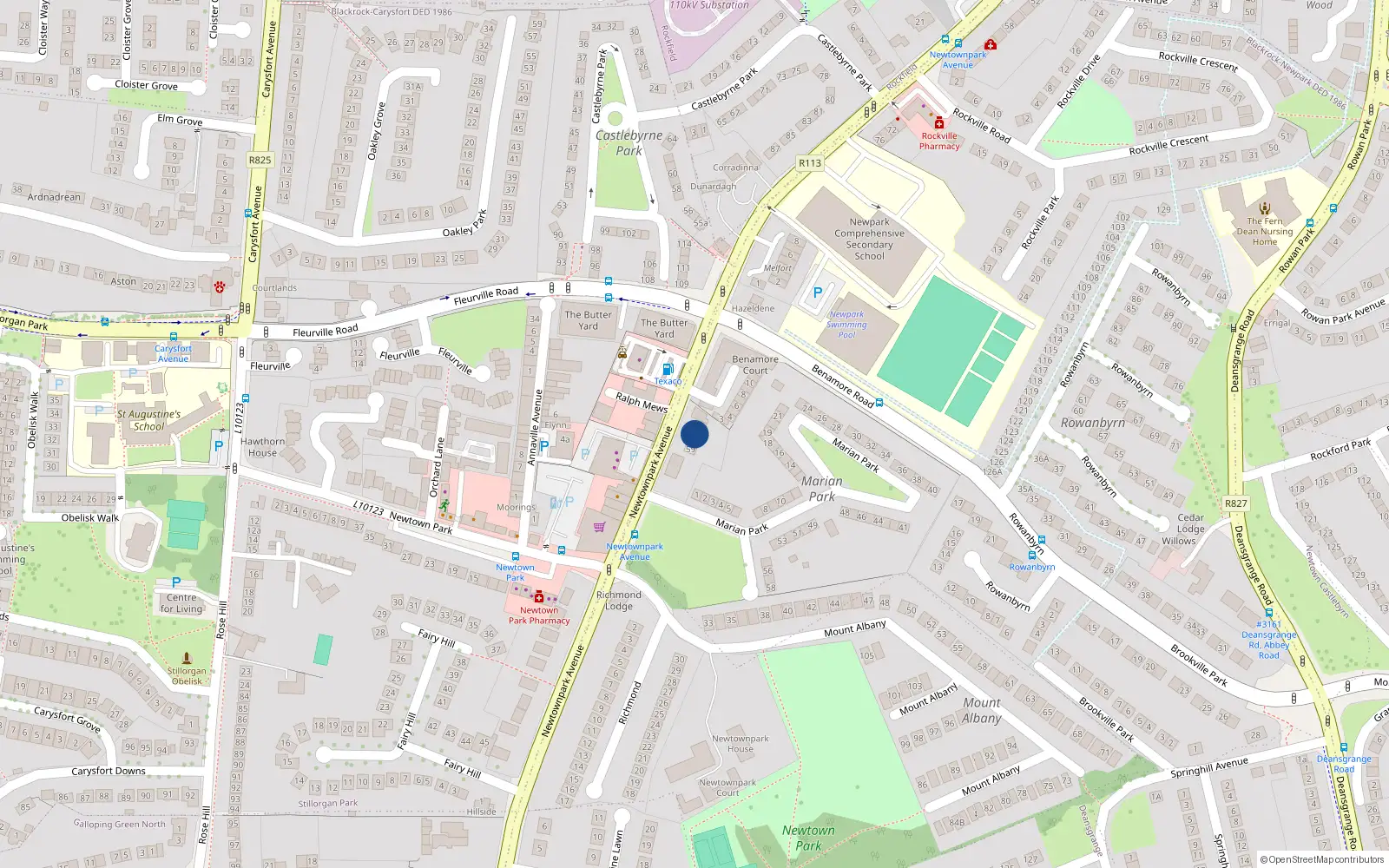 Overhead map showing the location of 61 Marian Park, Blackrock