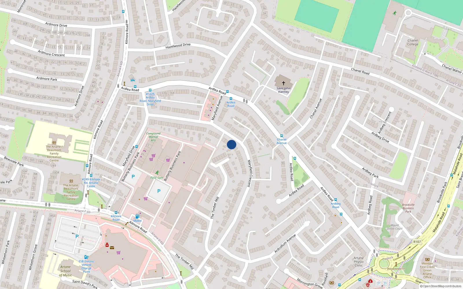Overhead map showing the location of 61 Maryfield Crescent, Dublin 5