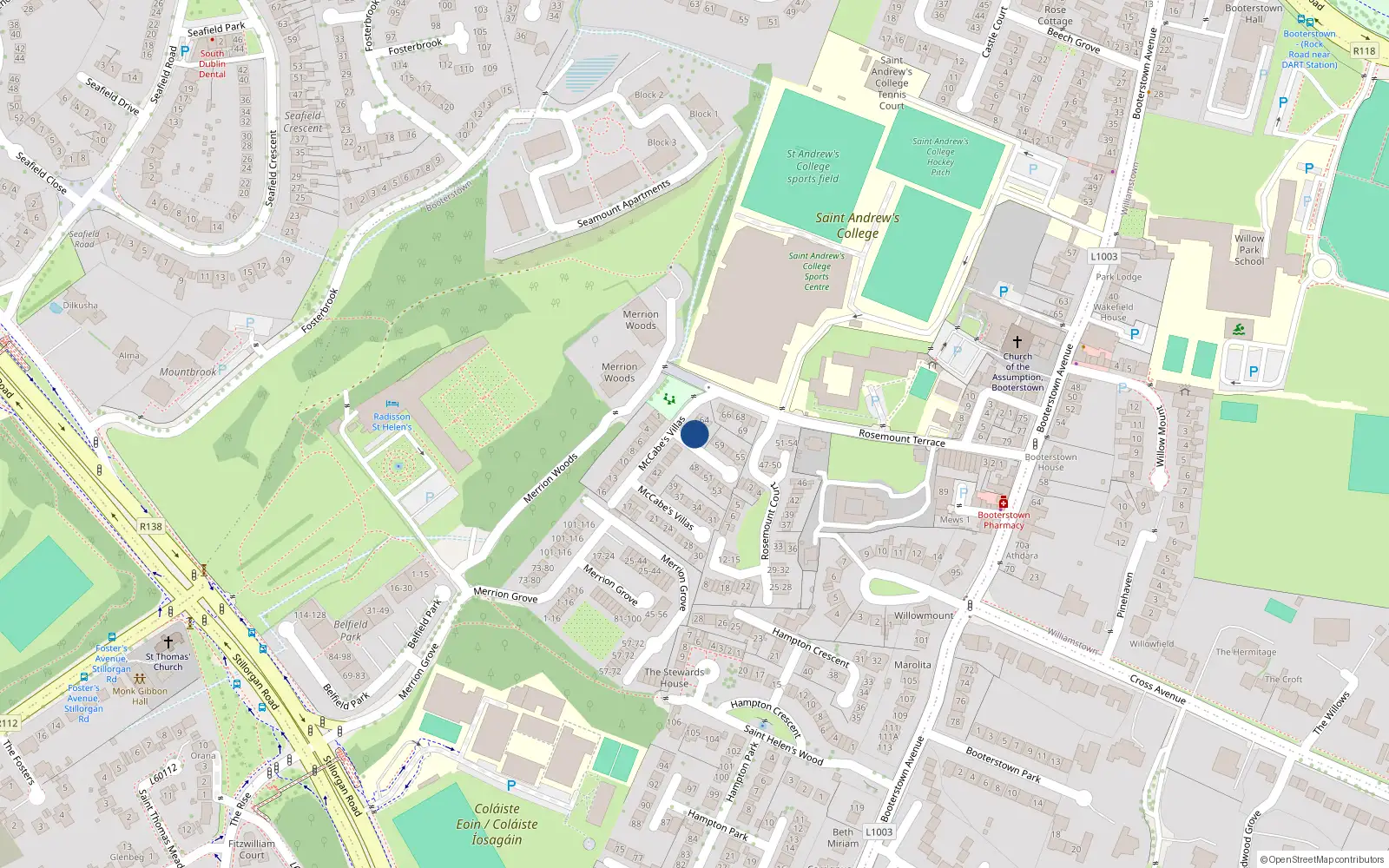Overhead map showing the location of 61 McCabe Villas, Blackrock