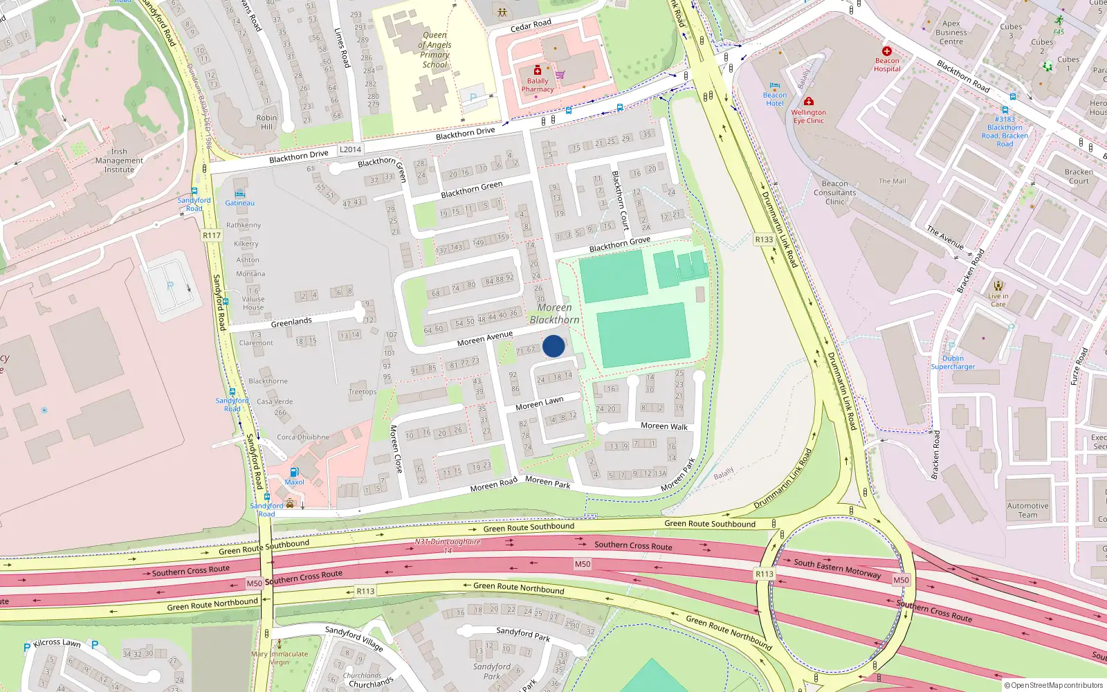 Overhead map showing the location of 61 Moreen Avenue, Dublin 16