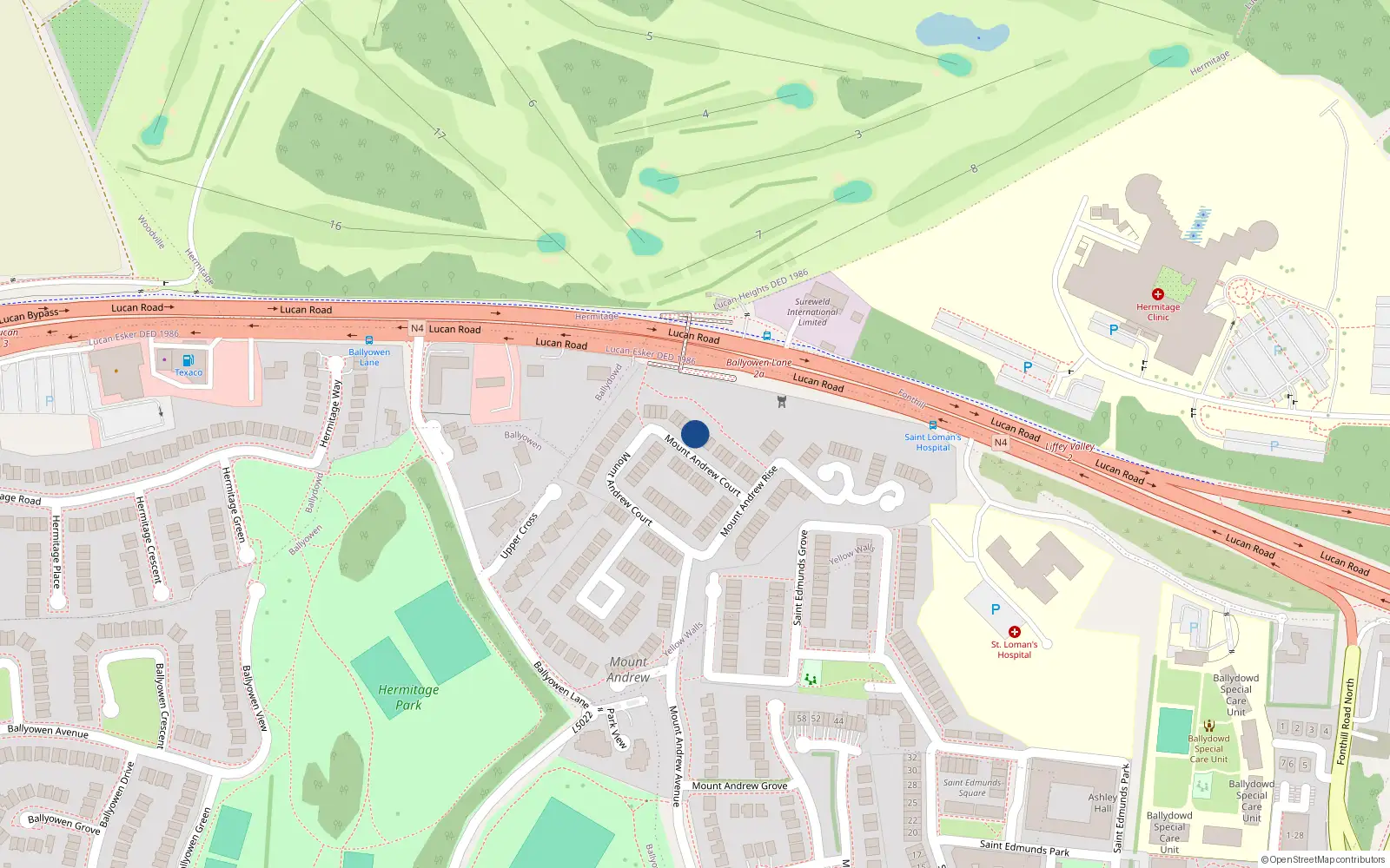 Overhead map showing the location of 61 Mount Andrew Court, Lucan, Dublin