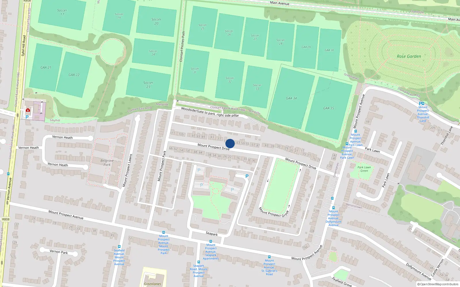 Overhead map showing the location of 61 Mount Prospect Drive, Dublin 3
