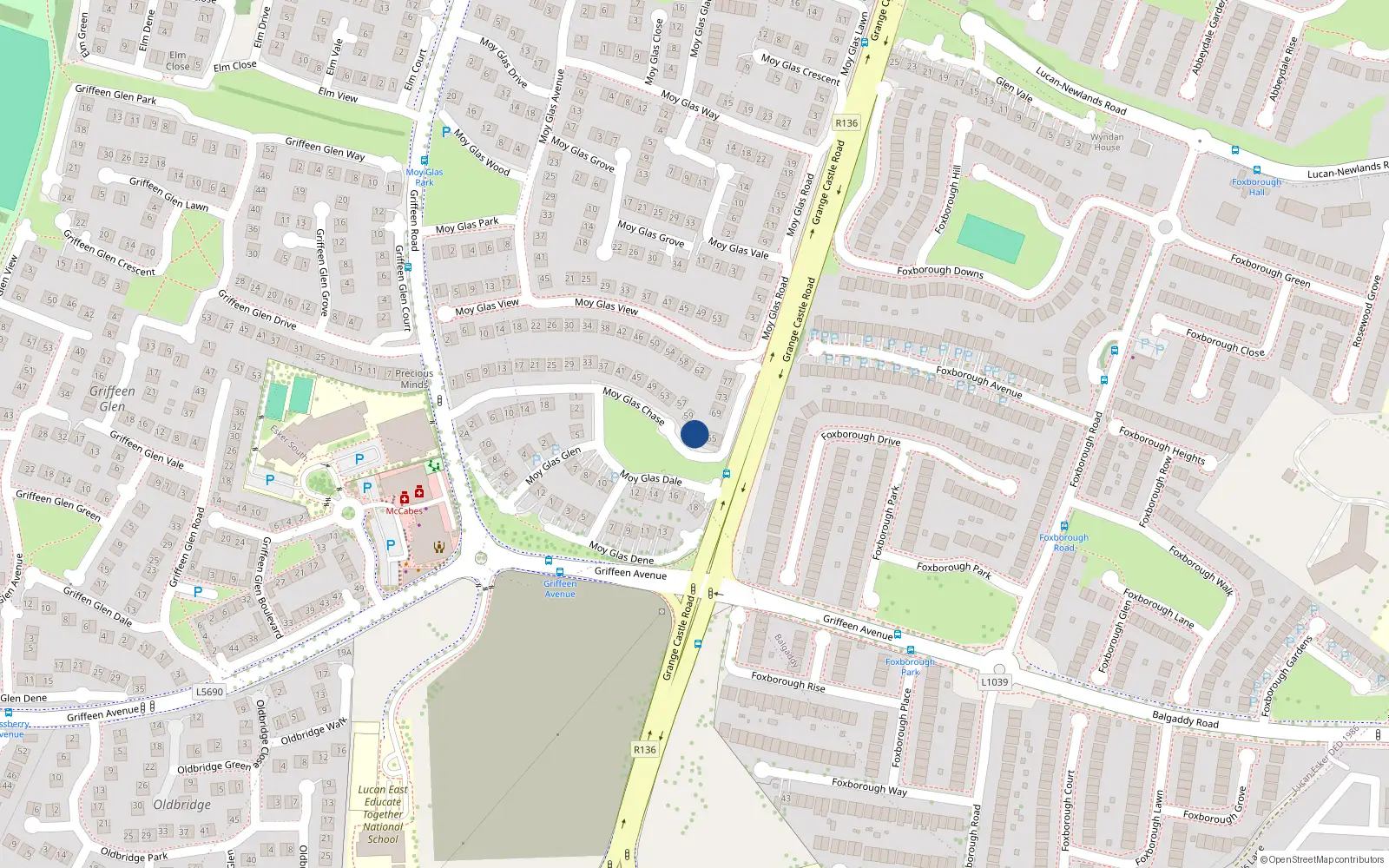 Overhead map showing the location of 61 Moy Glas Chase, Lucan