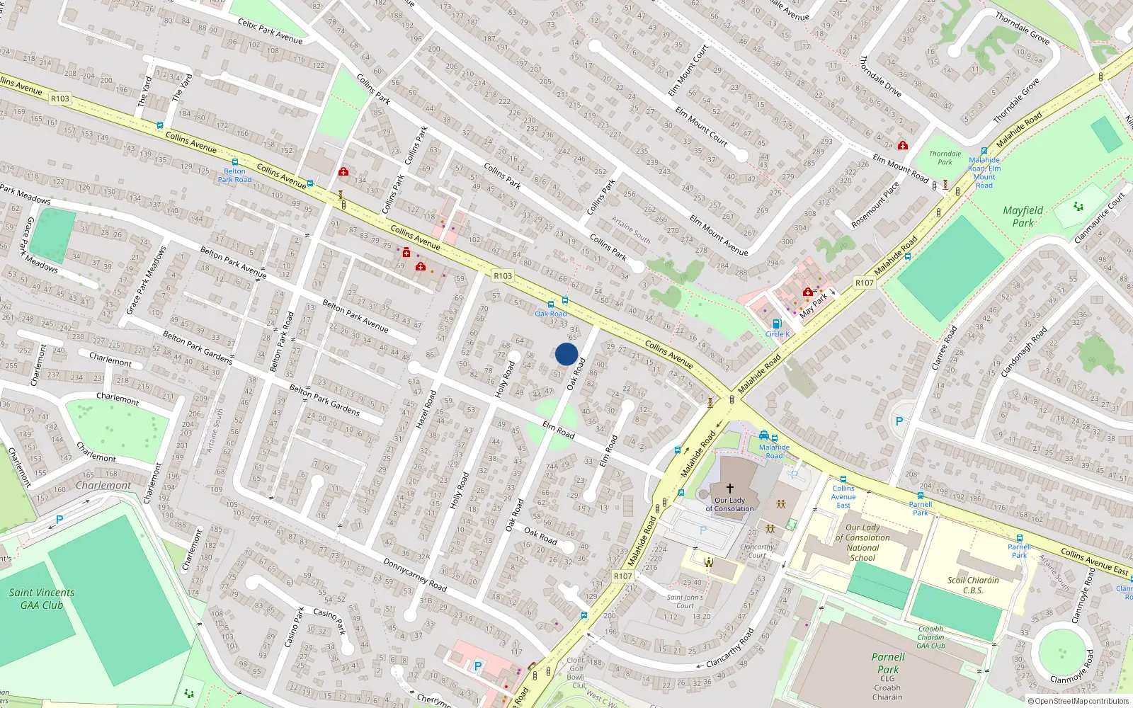 Overhead map showing the location of 61 Oak Road, Dublin 9