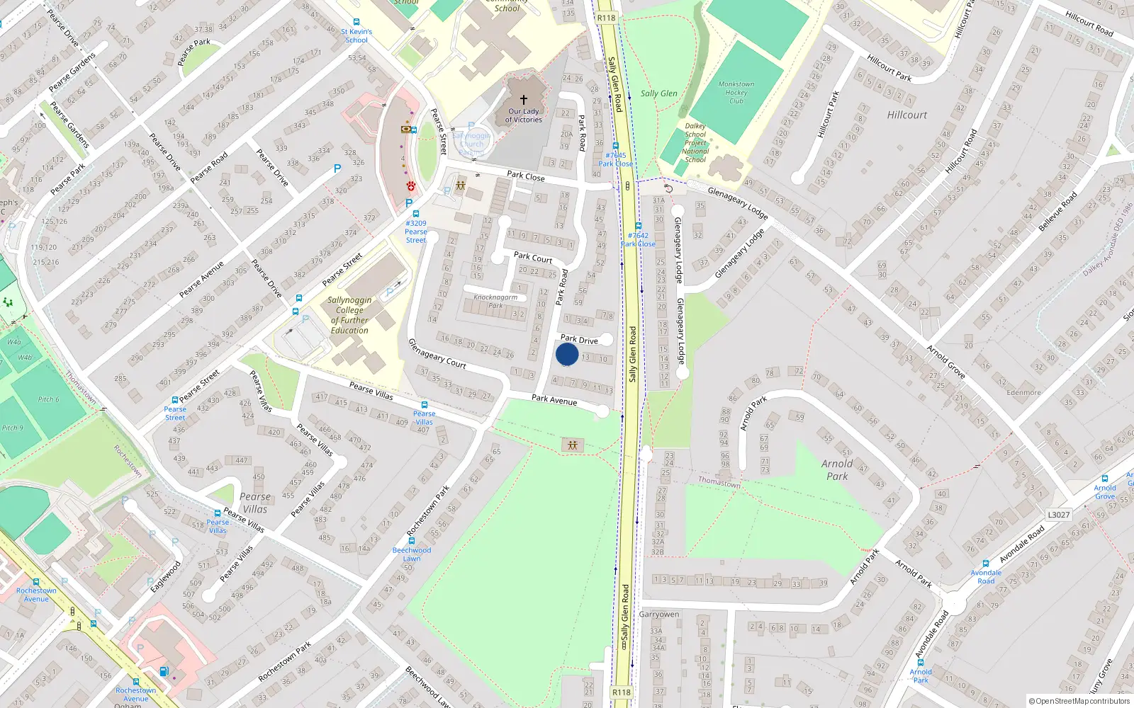 Overhead map showing the location of 61 Park Road, Glenageary