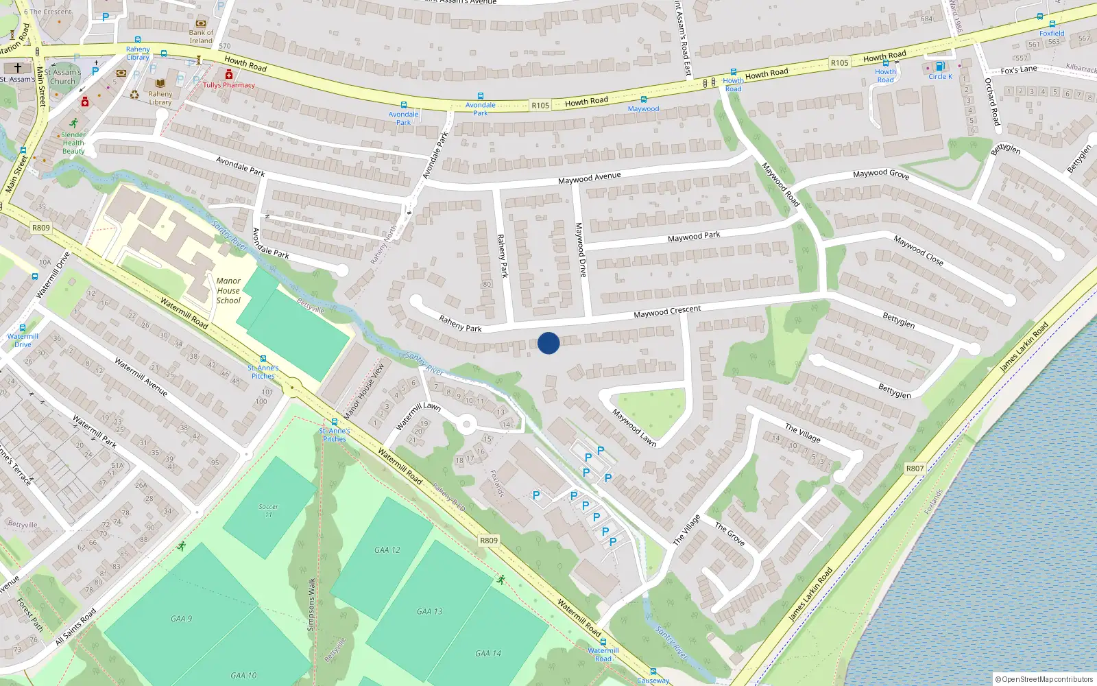 Overhead map showing the location of 61 Raheny Park, Raheny, Dublin 5
