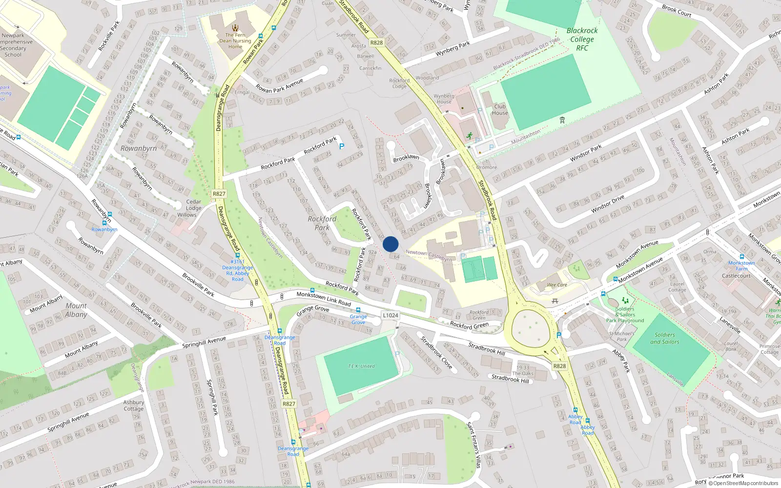 Overhead map showing the location of 61 Rockford Park, Blackrock