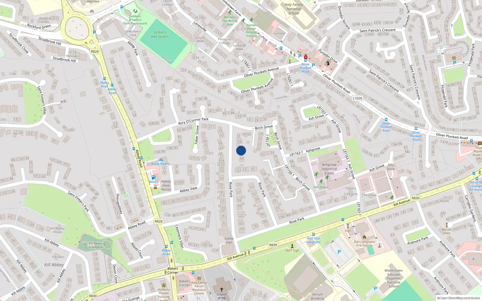 Overhead map showing the location of 61 Rory Oconnor Park, Blackrock, Dublin