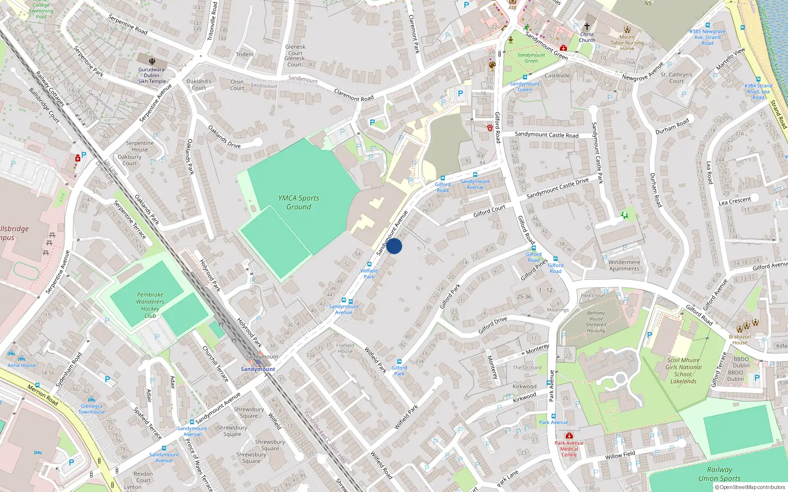 Overhead map showing the location of 61 Sandymount Avenue, Sandymount