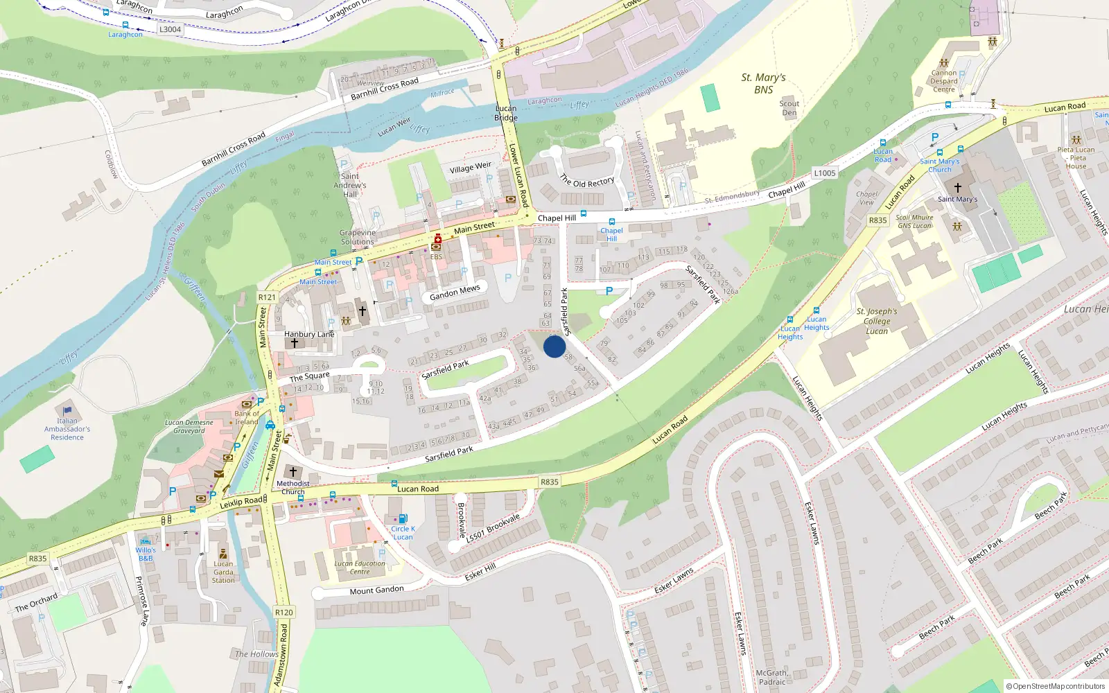 Overhead map showing the location of 61 Sarsfield Park, Lucan, Dublin