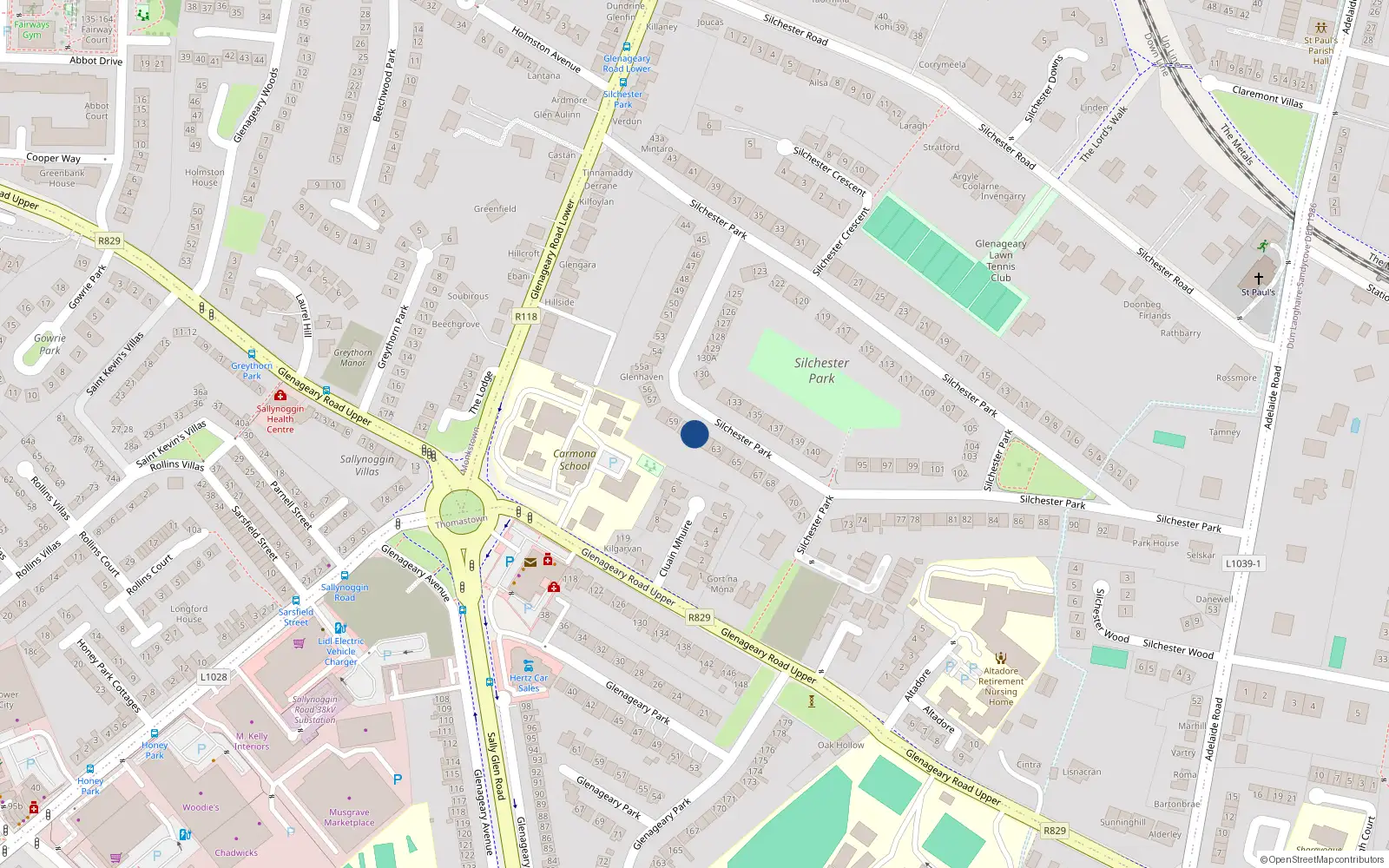 Overhead map showing the location of 61 Silchester Park, Co Dublin