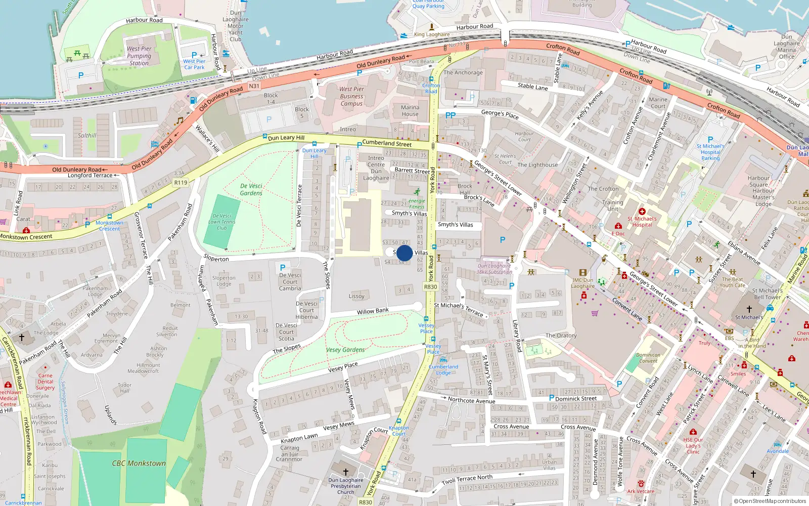 Overhead map showing the location of 61 Smyth's Villas, Dublin