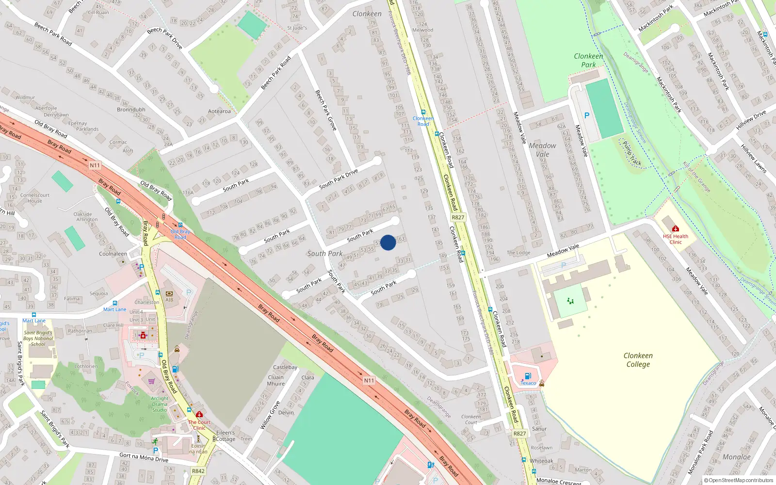Overhead map showing the location of 61 South Park, Dublin 18