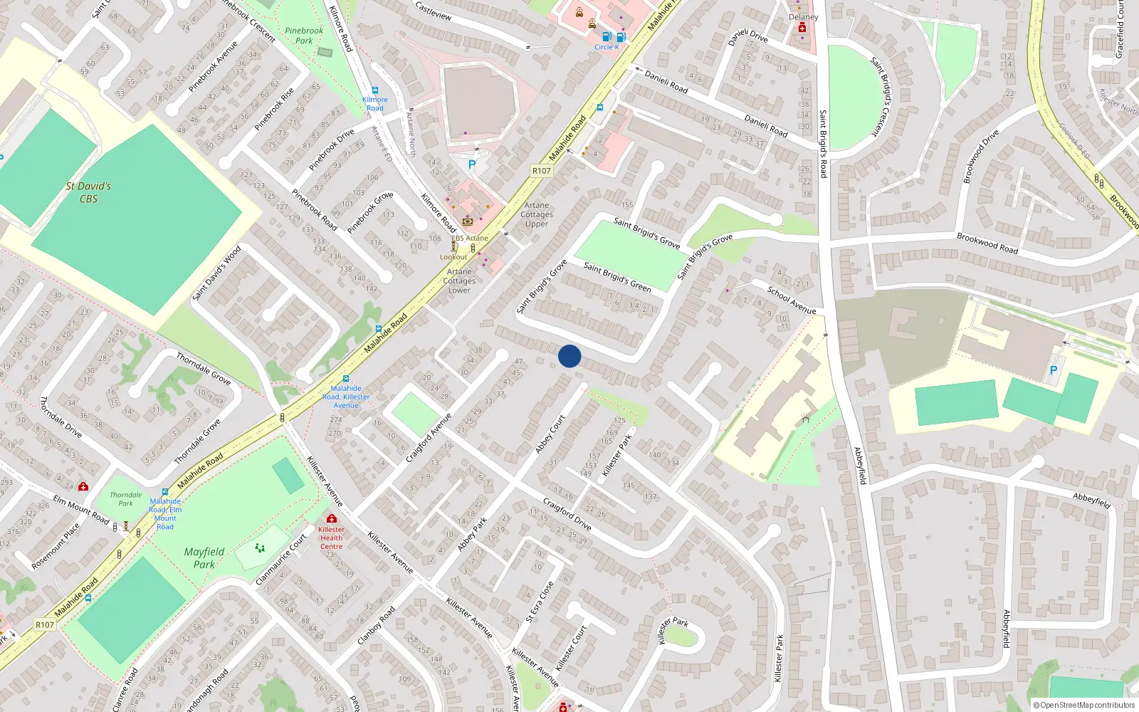 Overhead map showing the location of 61 St Brigids Grove, Artane, Dublin 5