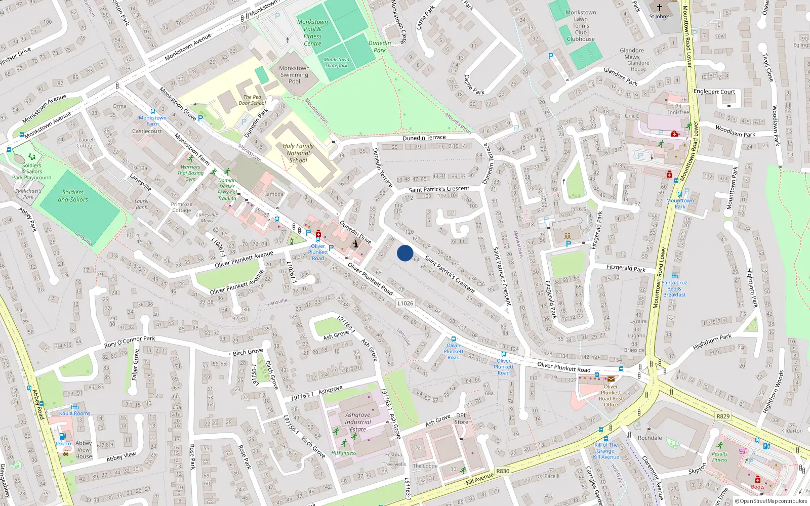 Overhead map showing the location of 61 St Patrick's Crescent, Monkstown Farm, Dun Laoghaire