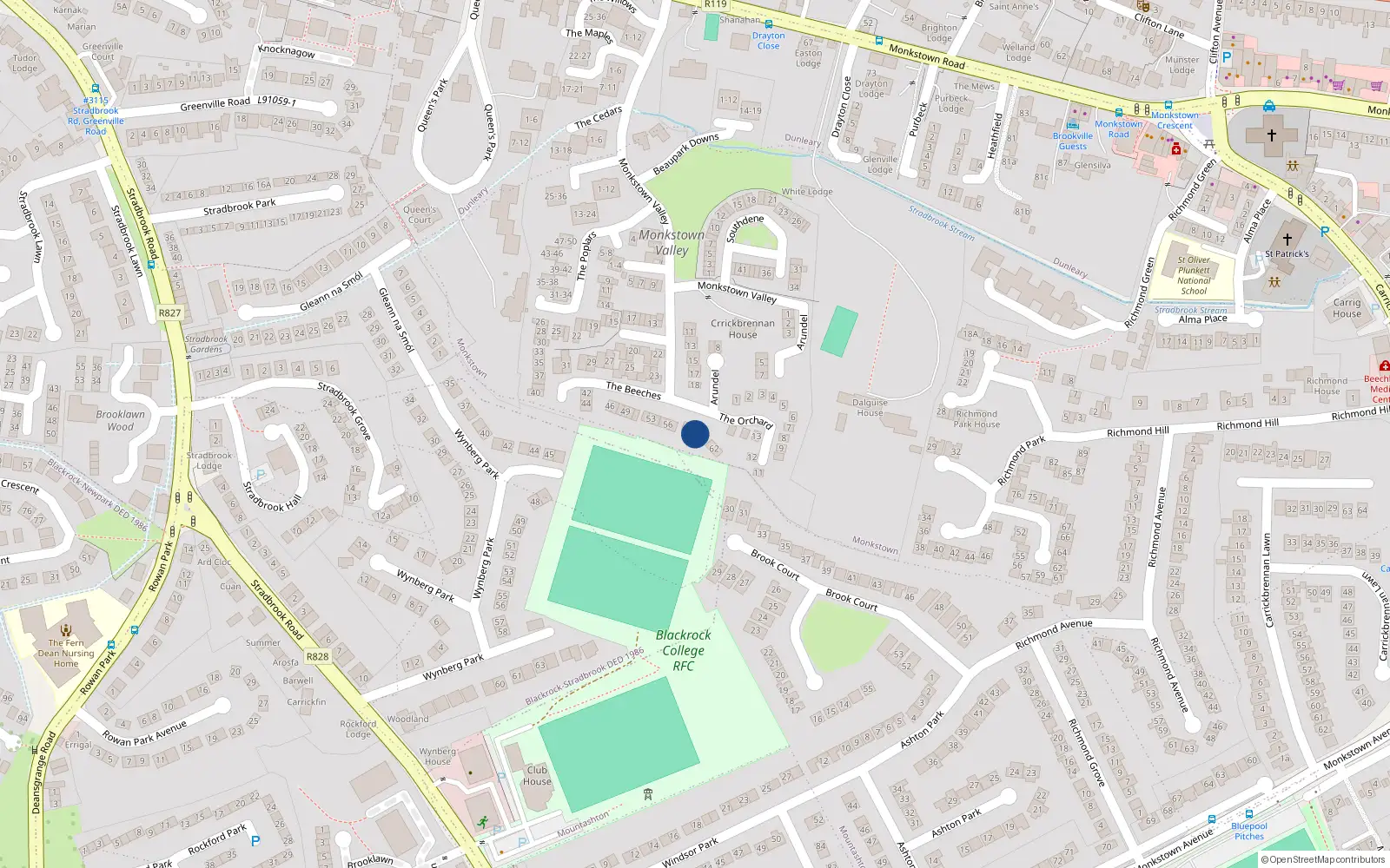 Overhead map showing the location of 61 the Beeches, Monkstown Valley, Monkstown