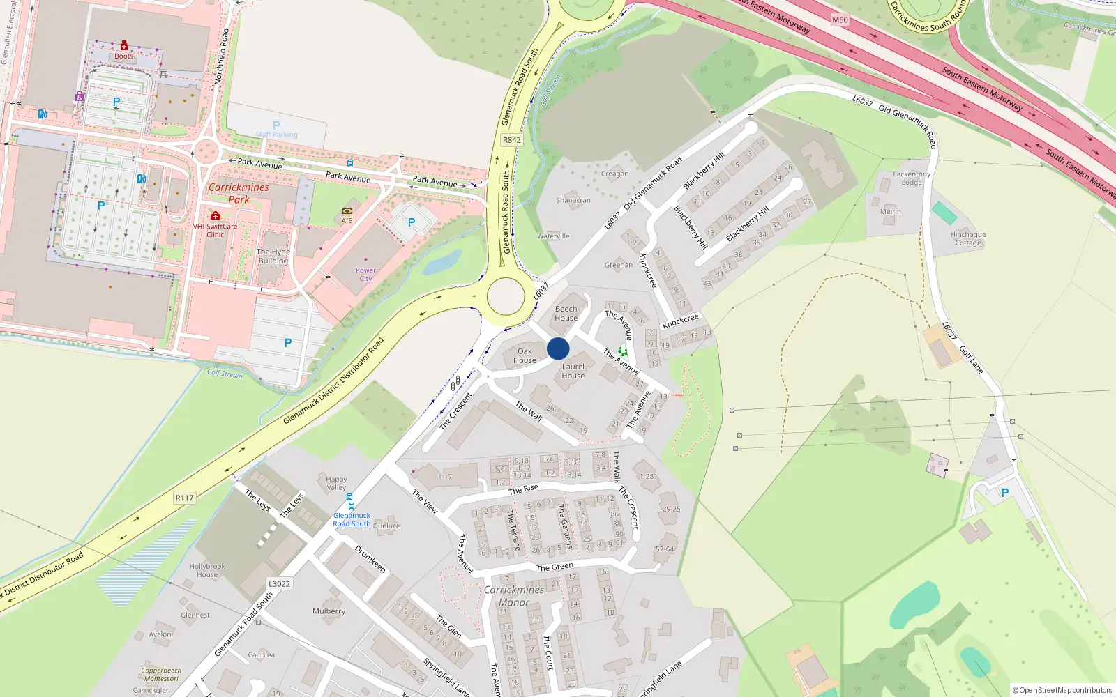 Overhead map showing the location of 61 the Crescent, 61 Carrickmines Green, Dublin