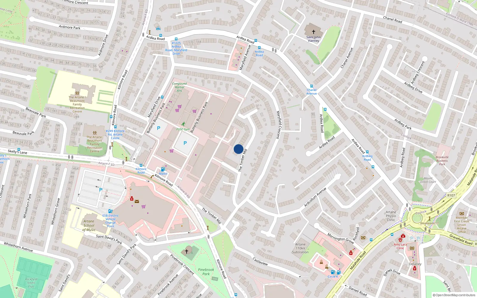 Overhead map showing the location of 61 Timber Mills, Kilmore Road, Artane