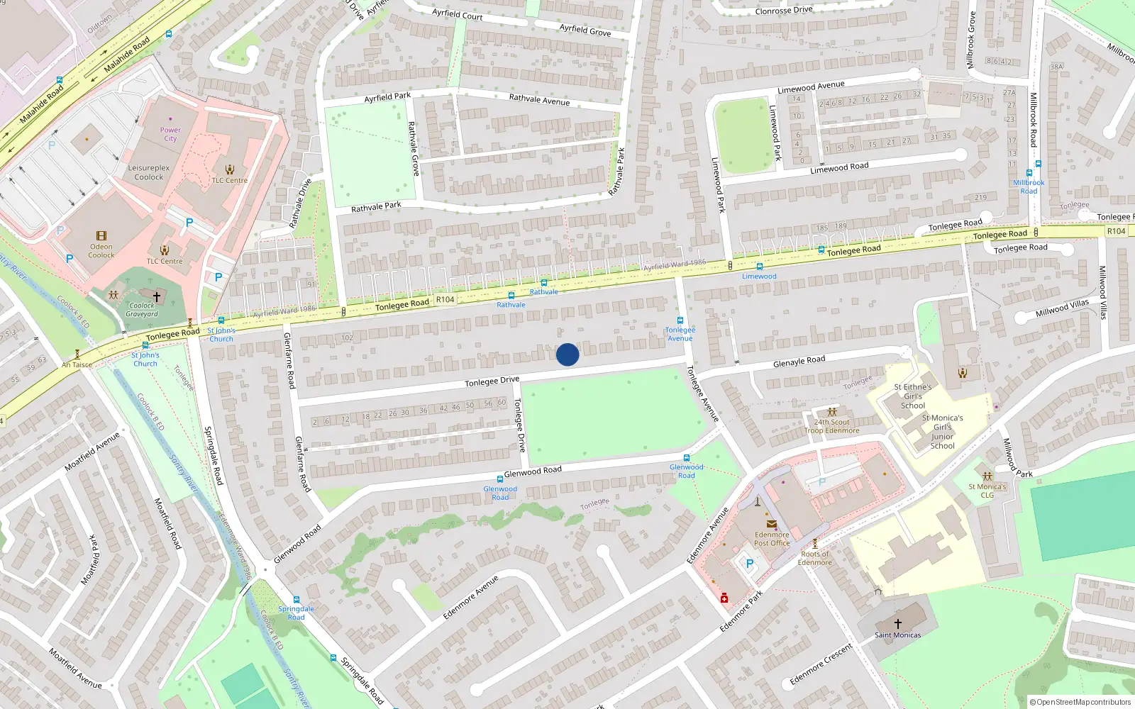Overhead map showing the location of 61 Tonlegee Drive, Raheny, Dublin 3