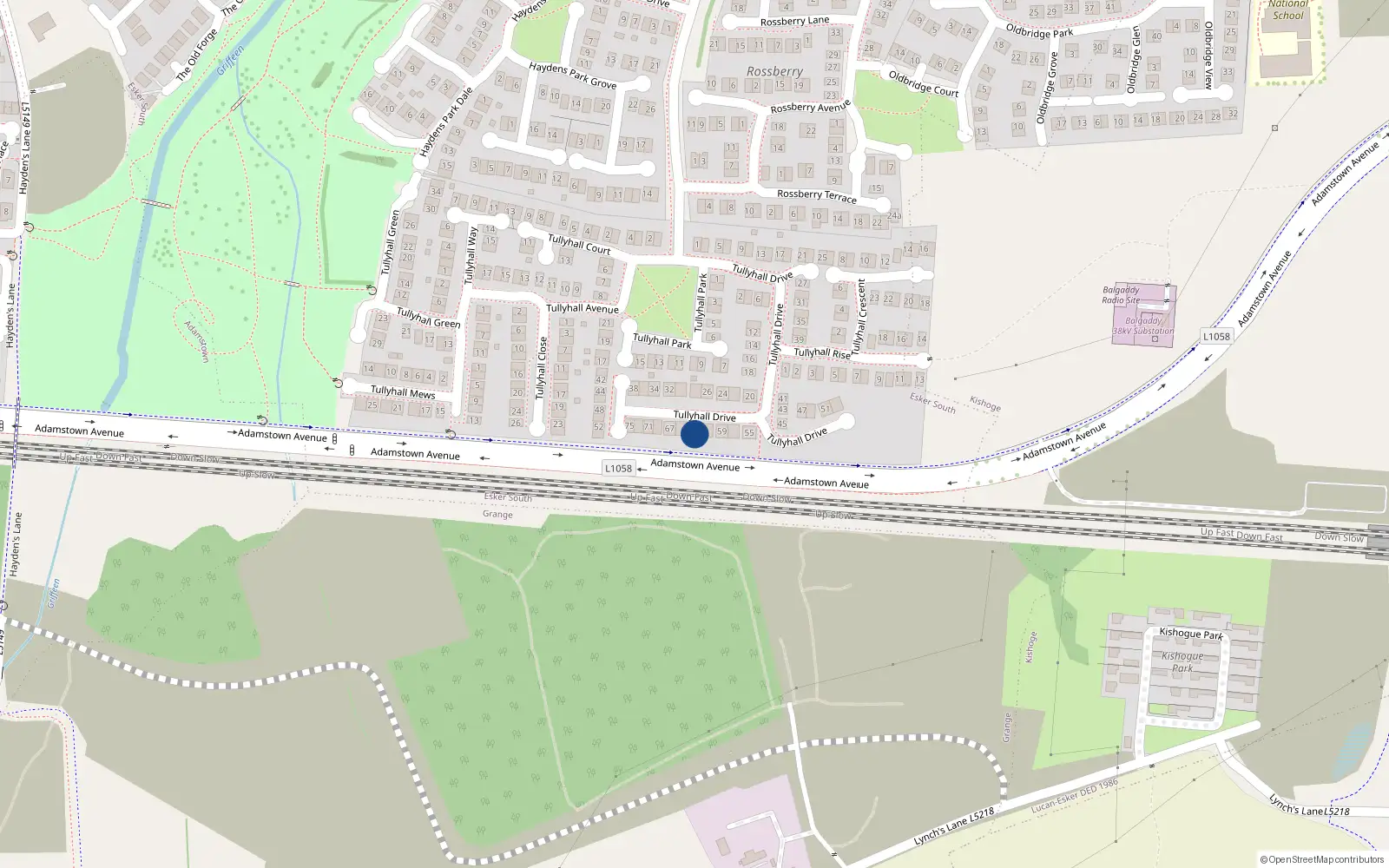 Overhead map showing the location of 61 Tullyhall Drive, Lucan