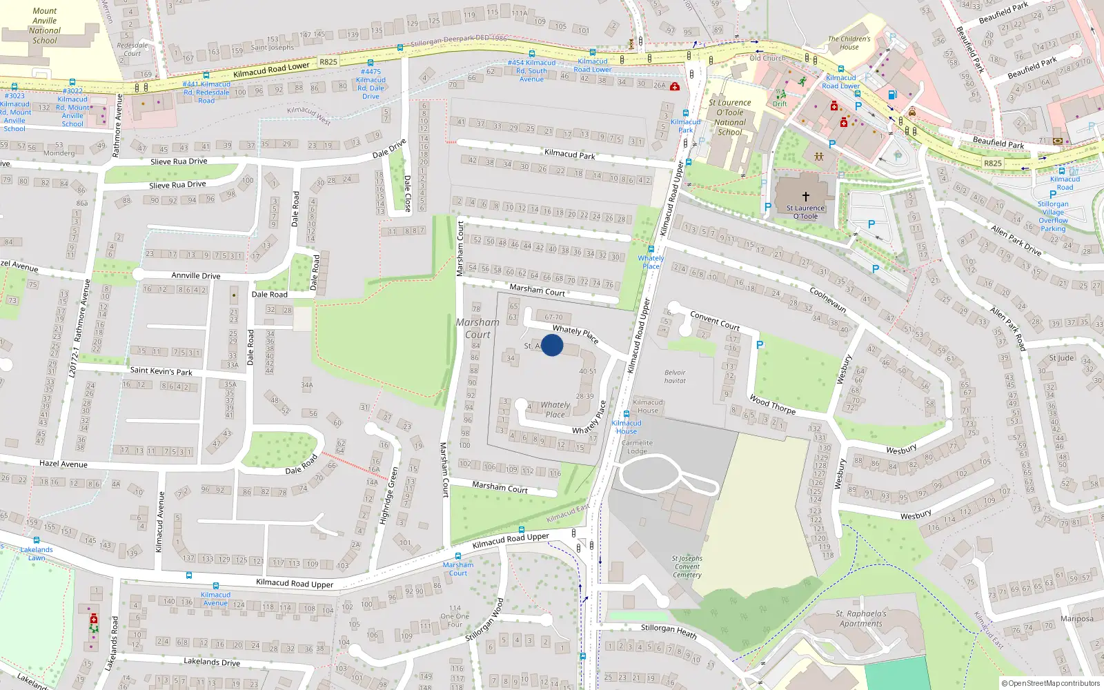 Overhead map showing the location of 61 Whatley Place, Kilmacud Road Upper, Stillorgan