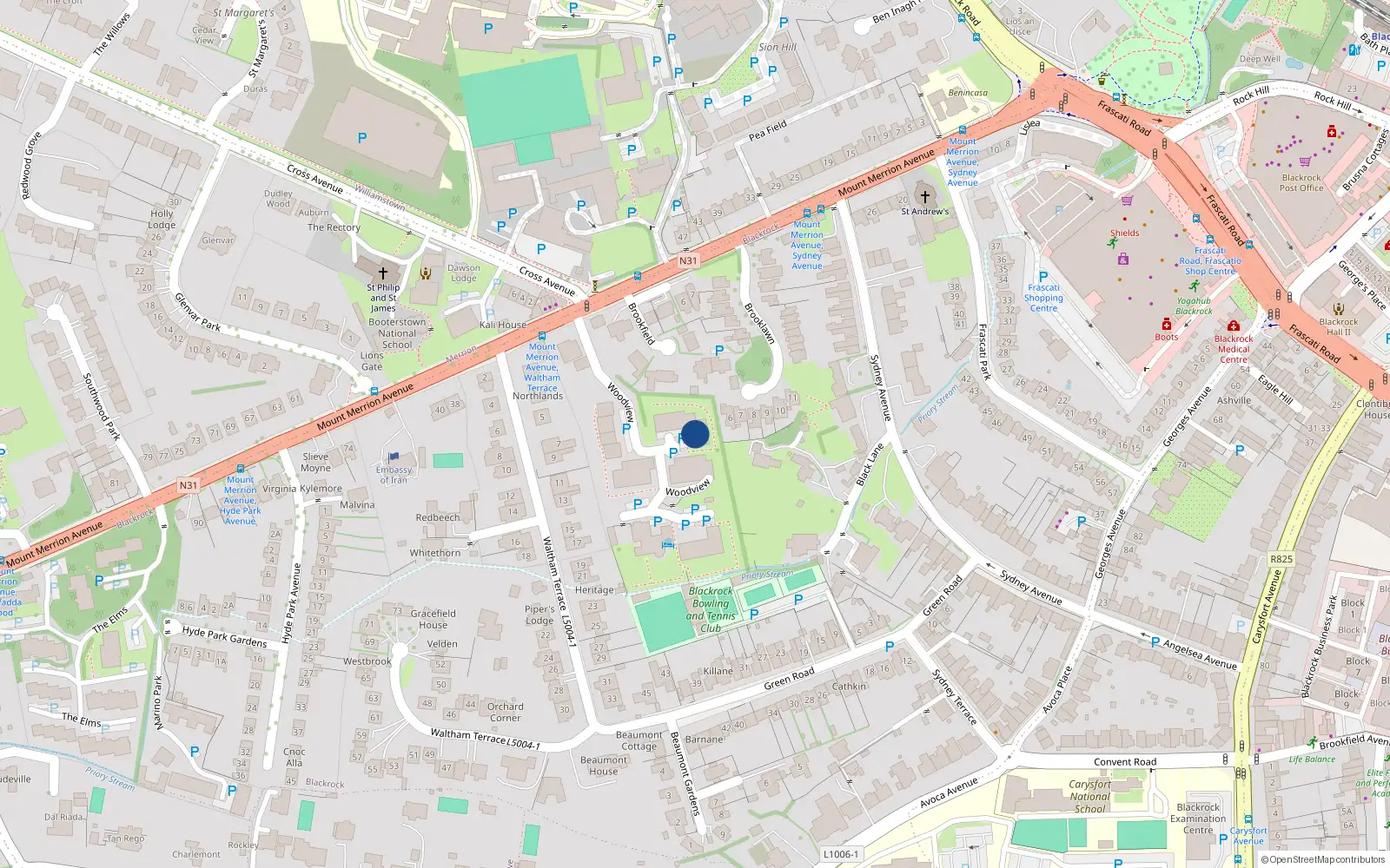 Overhead map showing the location of 61 Woodview Apts Block E, Mount Merrion Avenue, Blackrock