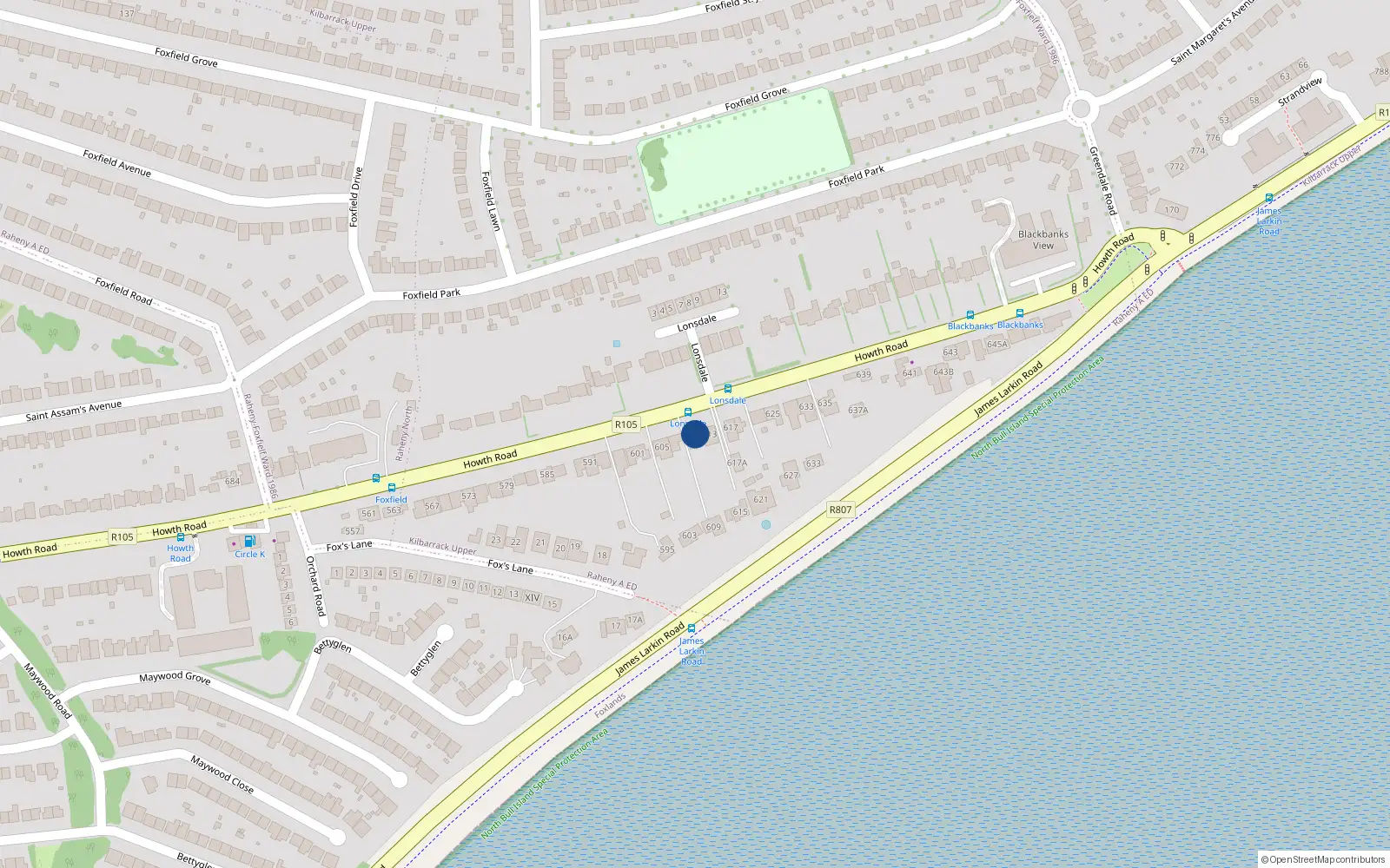 Overhead map showing the location of 611 Howth Road, Dublin 5