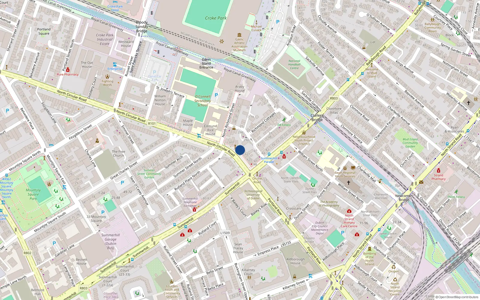 Overhead map showing the location of 615 North Circular Road, Dublin