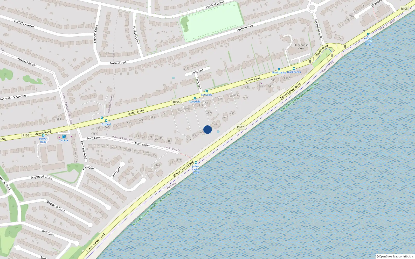 Overhead map showing the location of 615A Howth Road, Raheny, Dublin 5