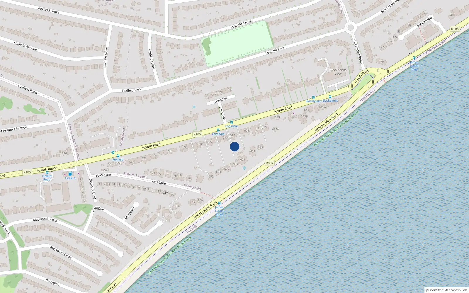 Overhead map showing the location of 617A, 617A Howth Road, Dublin 5