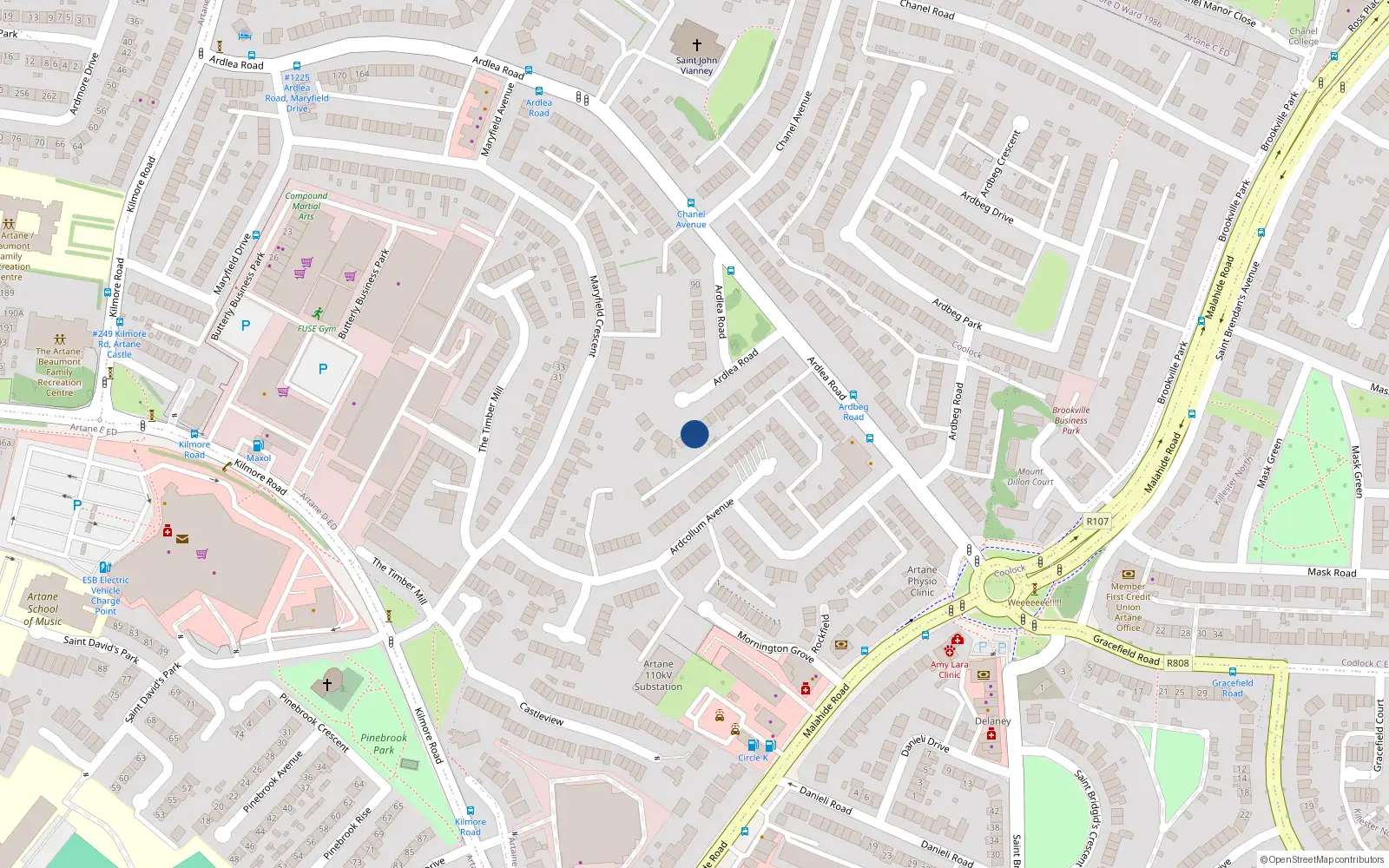 Overhead map showing the location of 62 Ardlea Road, Dublin 5