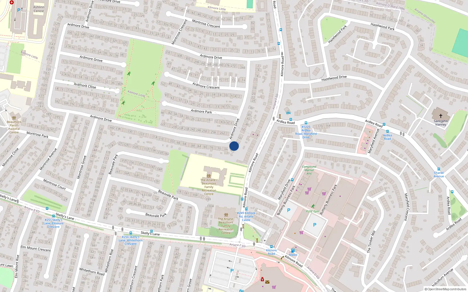 Overhead map showing the location of 62 Ardmore Drive, Dublin 5