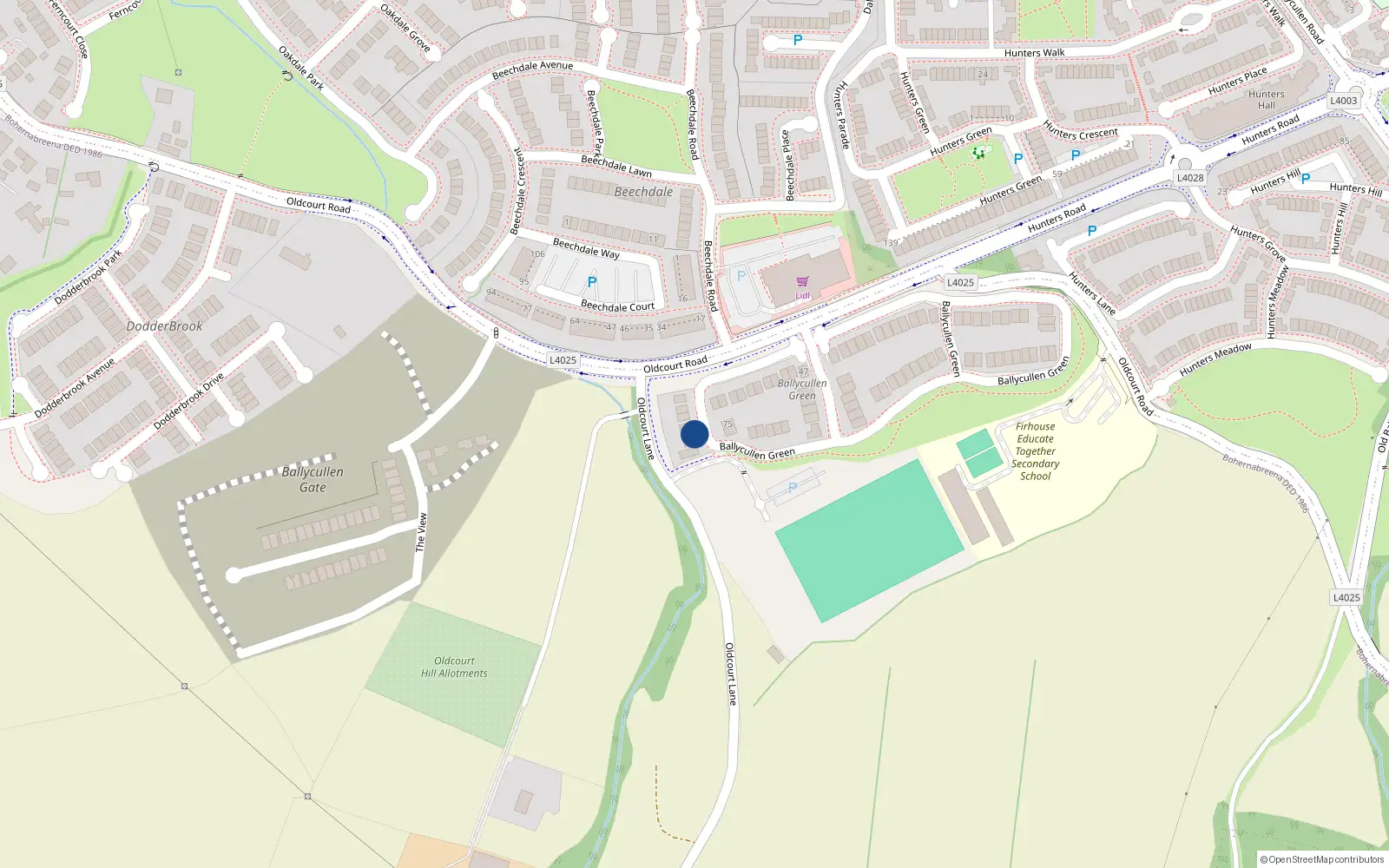 Overhead map showing the location of 62 Ballycullen Green, Dublin 24