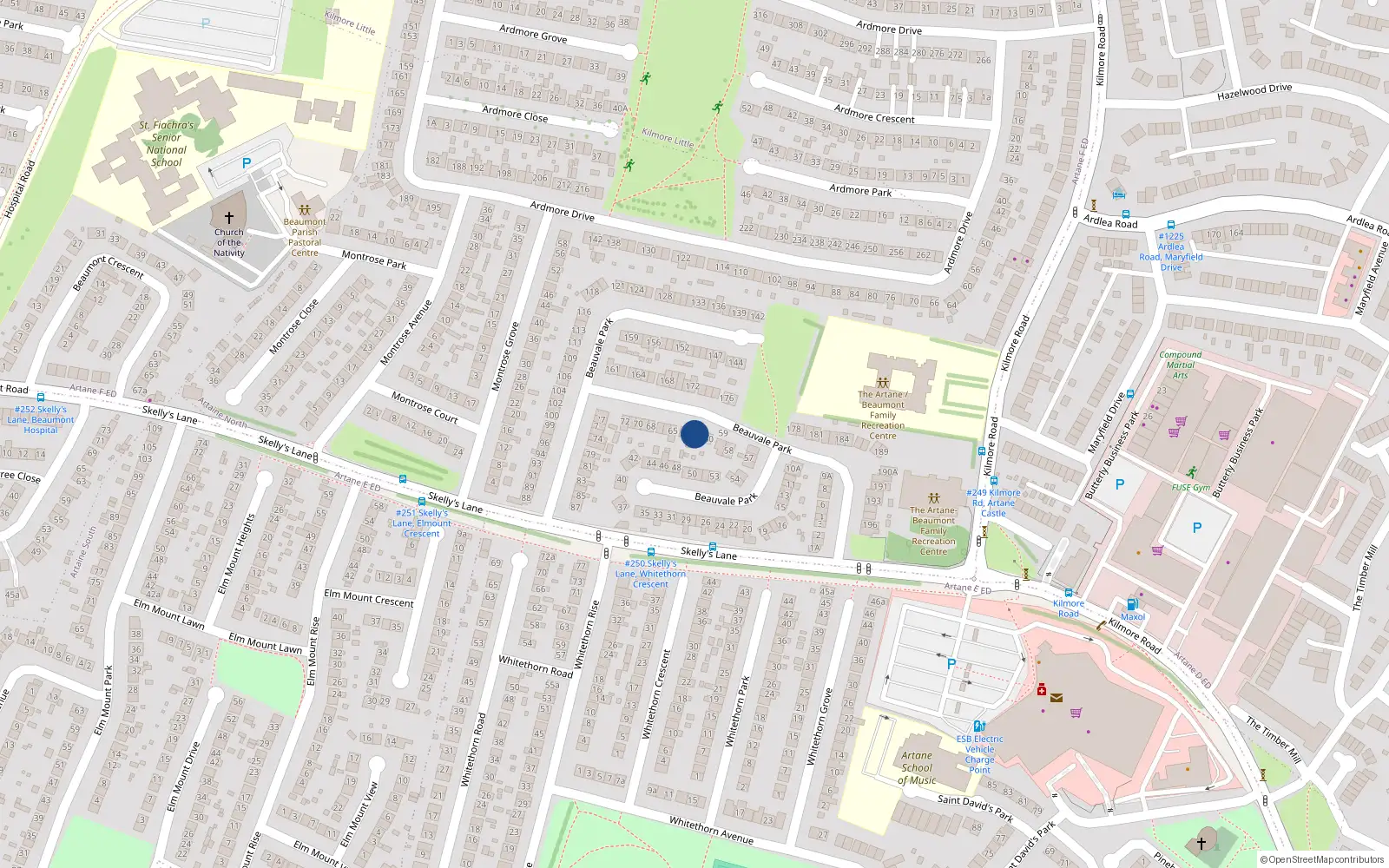 Overhead map showing the location of 62 Beauvale Park, Dublin 5