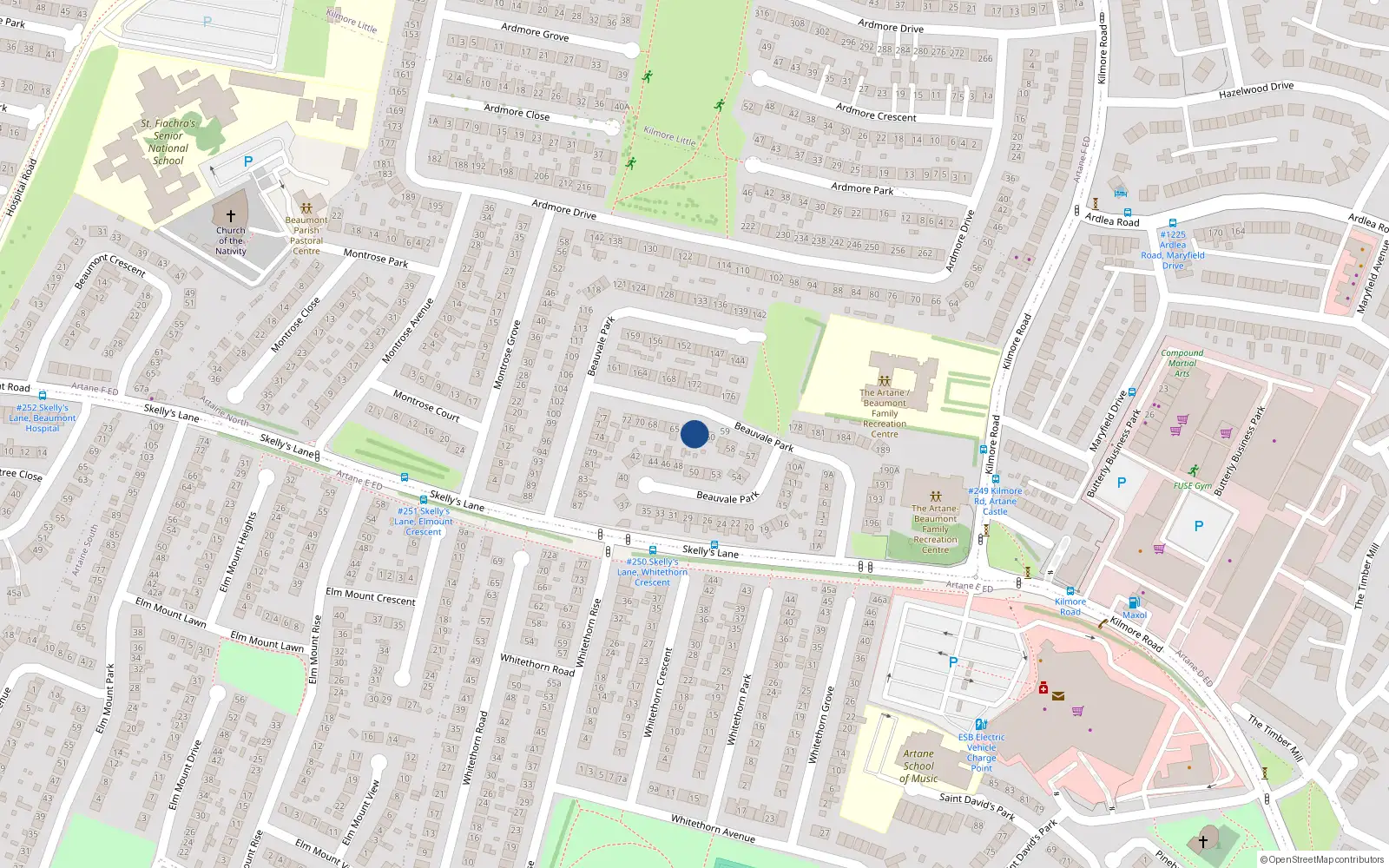 Overhead map showing the location of 62 Beauvale Park, Beaumont, Artane